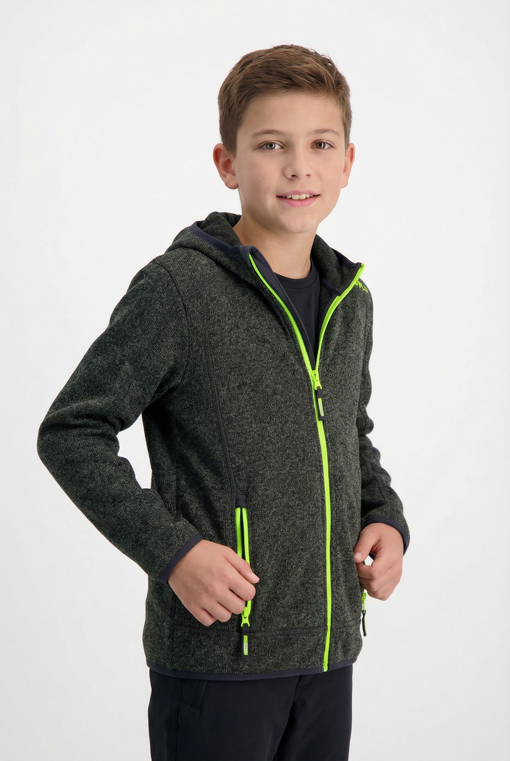 CMP Strickfleecejacke KID JACKET FIXED HOOD mit atmungsaktiven und schnell trocknenden Eigenschaften