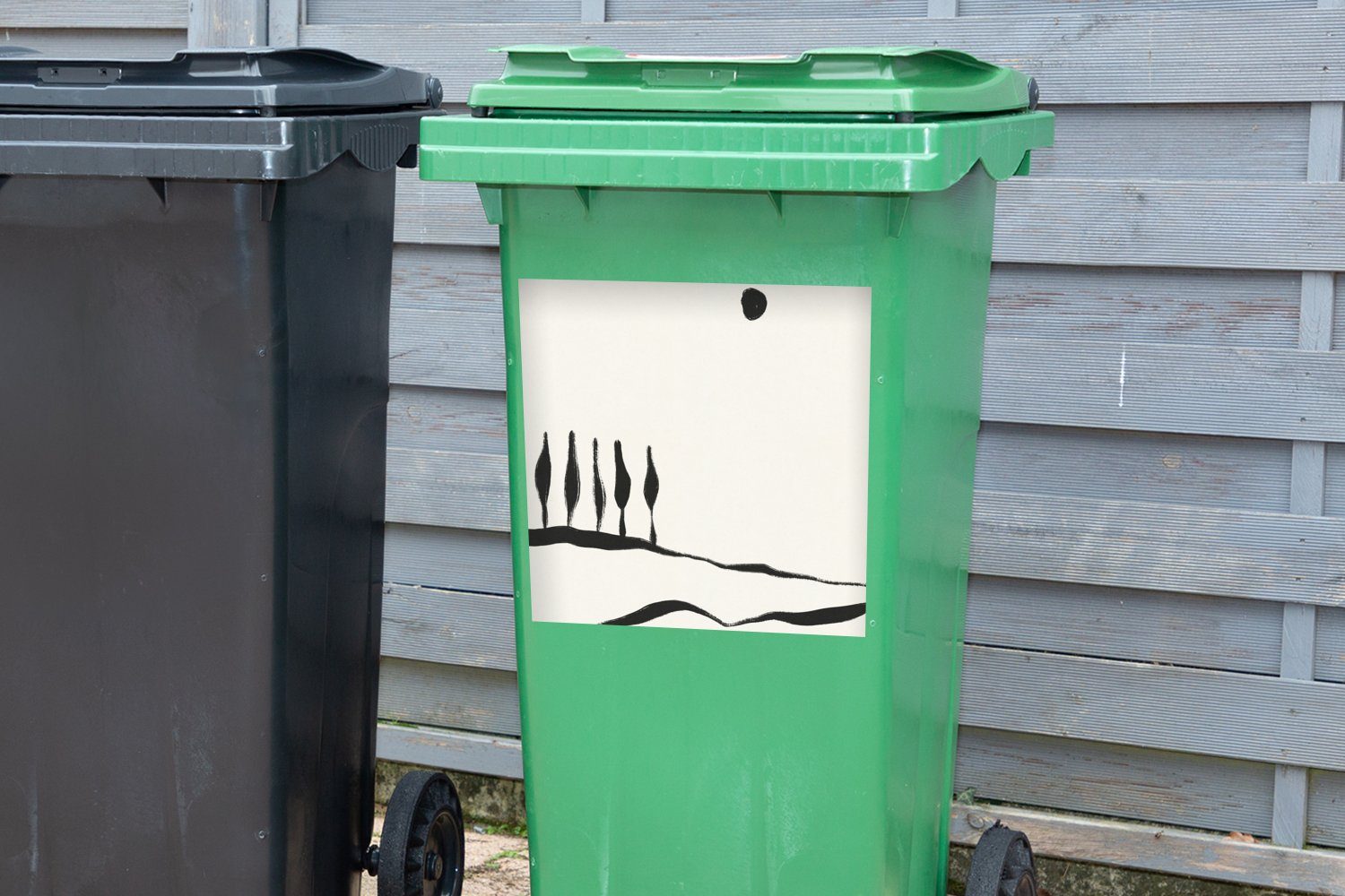 St), - Wandsticker Landschaft (1 Sticker, Abfalbehälter - Container, Schwarz Abstrakt Mülleimer-aufkleber, weiß MuchoWow Mülltonne, und