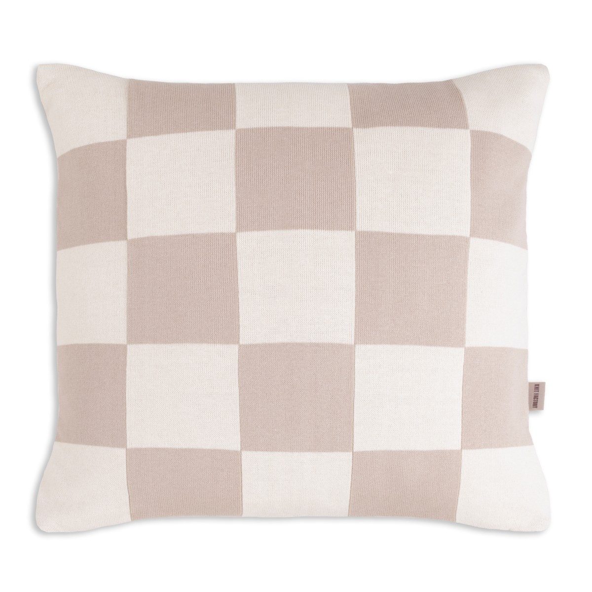 Knit Factory Dekokissen Caro Kissen Ecru Leinen 50x50 cm Kariert, deko kissen wohnzimmer sofa wärme winter herbst Strick sale modern