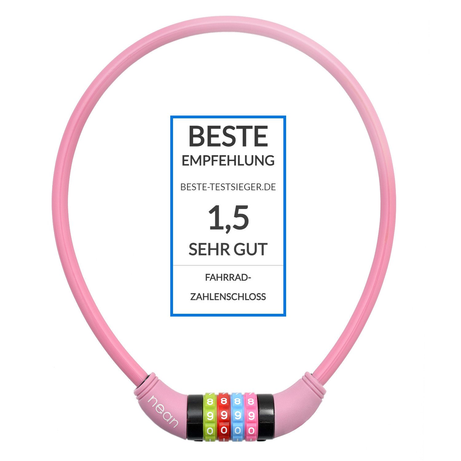 nean Zahlenkabelschloss Fahrradschloss für Kinder mit Zahlen 10 x 650 mm verschiedene Farben, leicht zu bedienen, ideal für Kinder