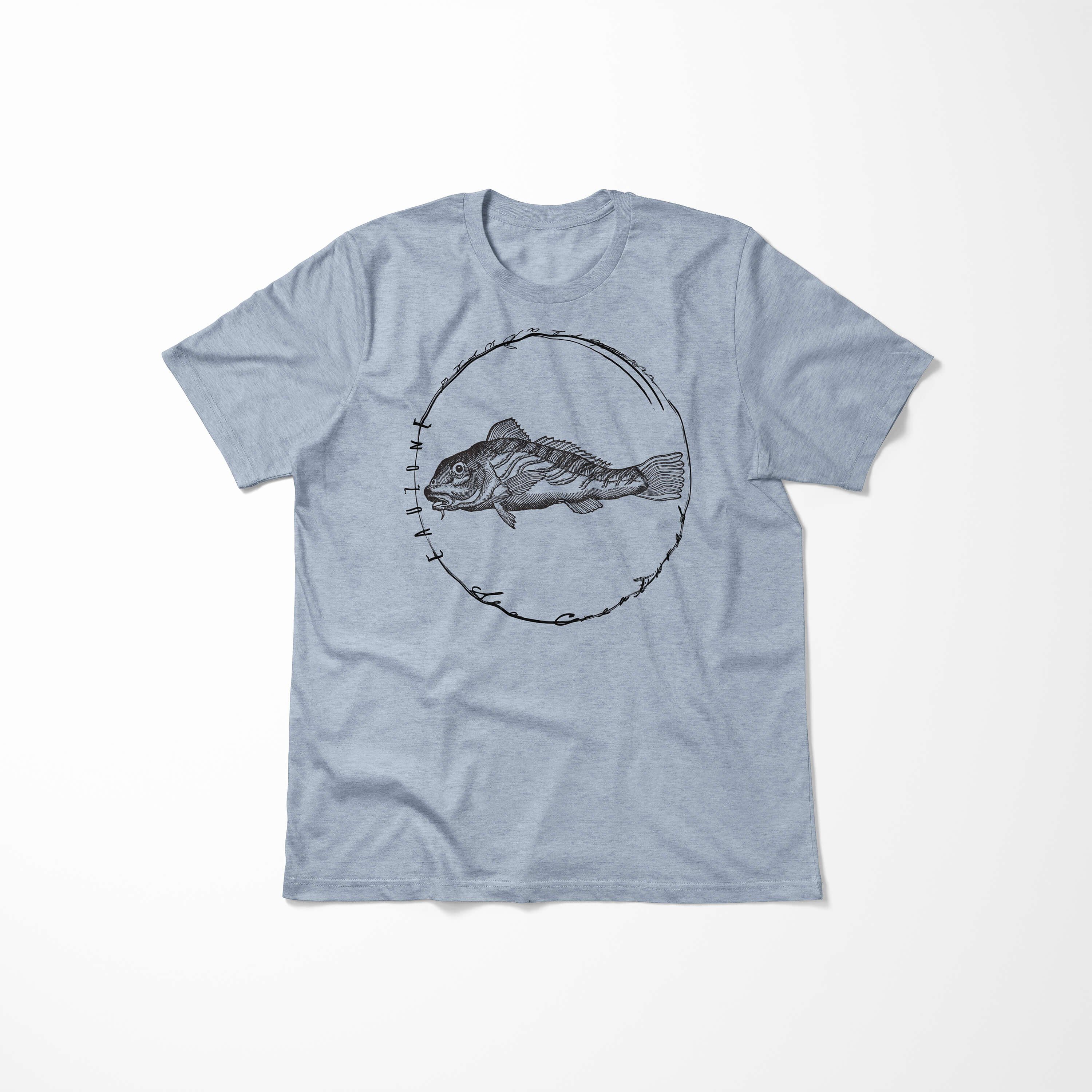 Sinus Art T-Shirt T-Shirt Fische und Stonewash 066 / feine Struktur Serie: - Tiefsee Creatures, Schnitt Sea Sea sportlicher Denim