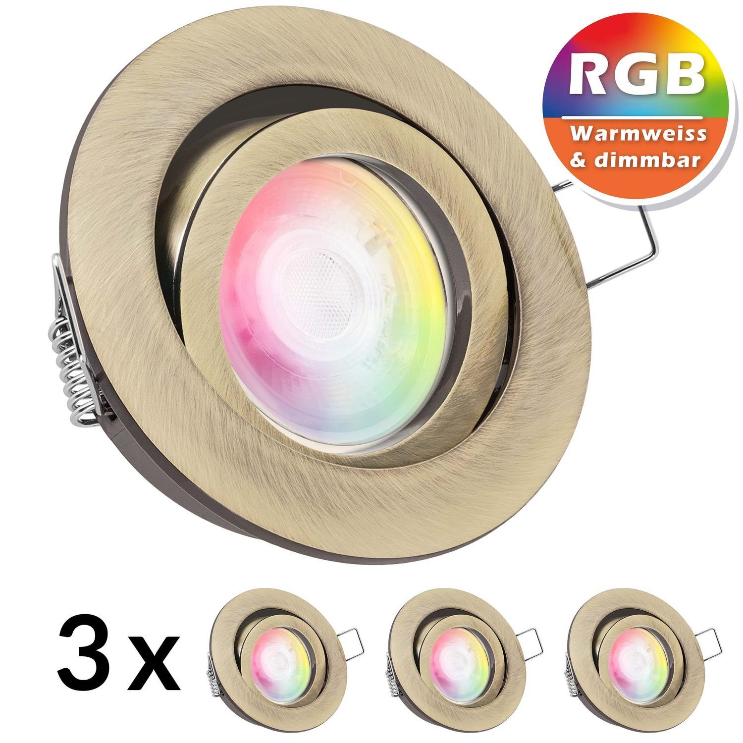 3er RGB in messing extra von flach 3W LEDANDO Set mit LED Einbaustrahler Einbaustrahler LED LED L
