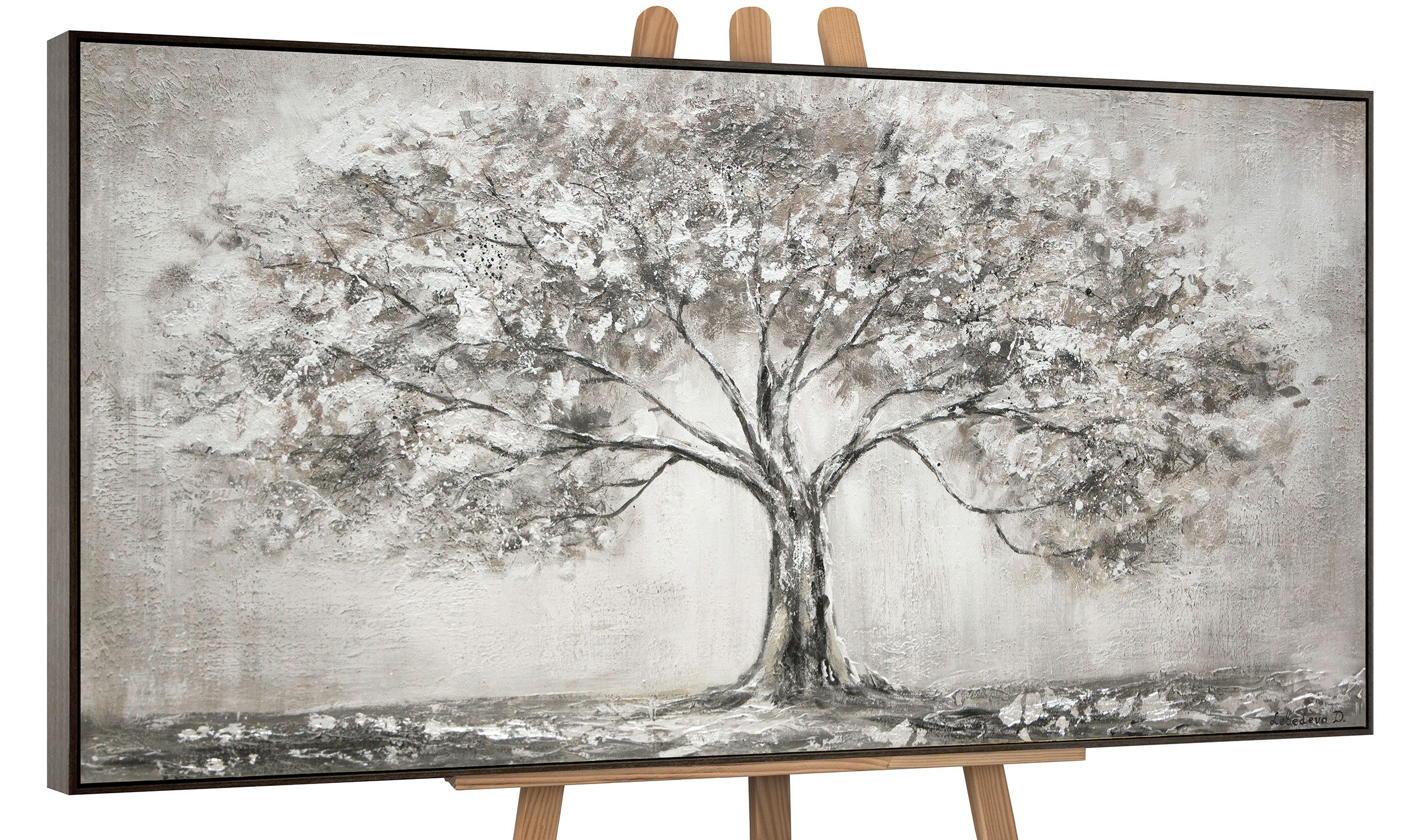 YS-Art Gemälde Lebensbaum, Landschaft, Leinwand Bild Handgemalt Grau Lebens günstig online kaufen