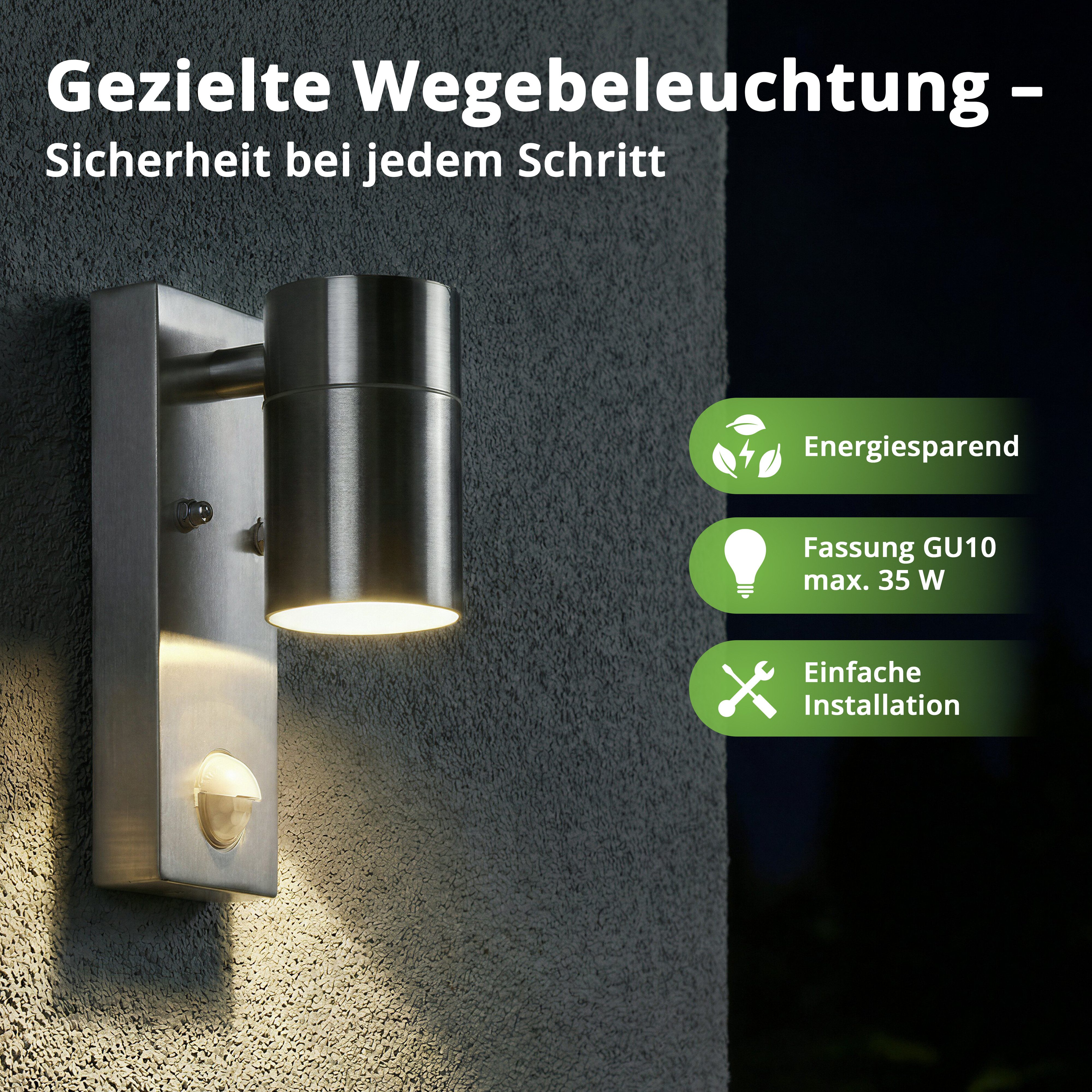 Grafner Außen-Wandleuchte Wandlampe Edelstahl mit Bewegungsmelder 26BPIR Lichtschein Down/Unten, ohne Leuchtmittel
