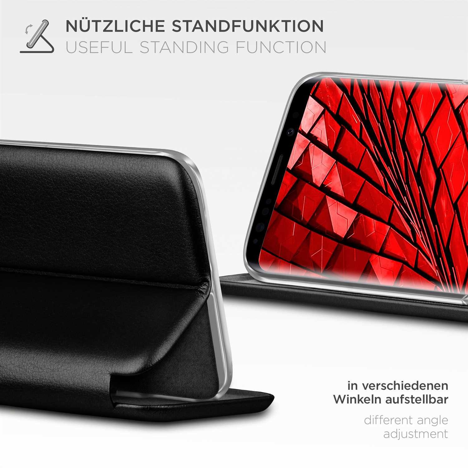 ONEFLOW Handyhülle für Samsung Galaxy S9 Premium Hülle Business Cover Schwarz 5,8 Zoll, 360 Grad Schutzhülle Flip Case Etui Klapphülle Dünn Leder Handy Tasche