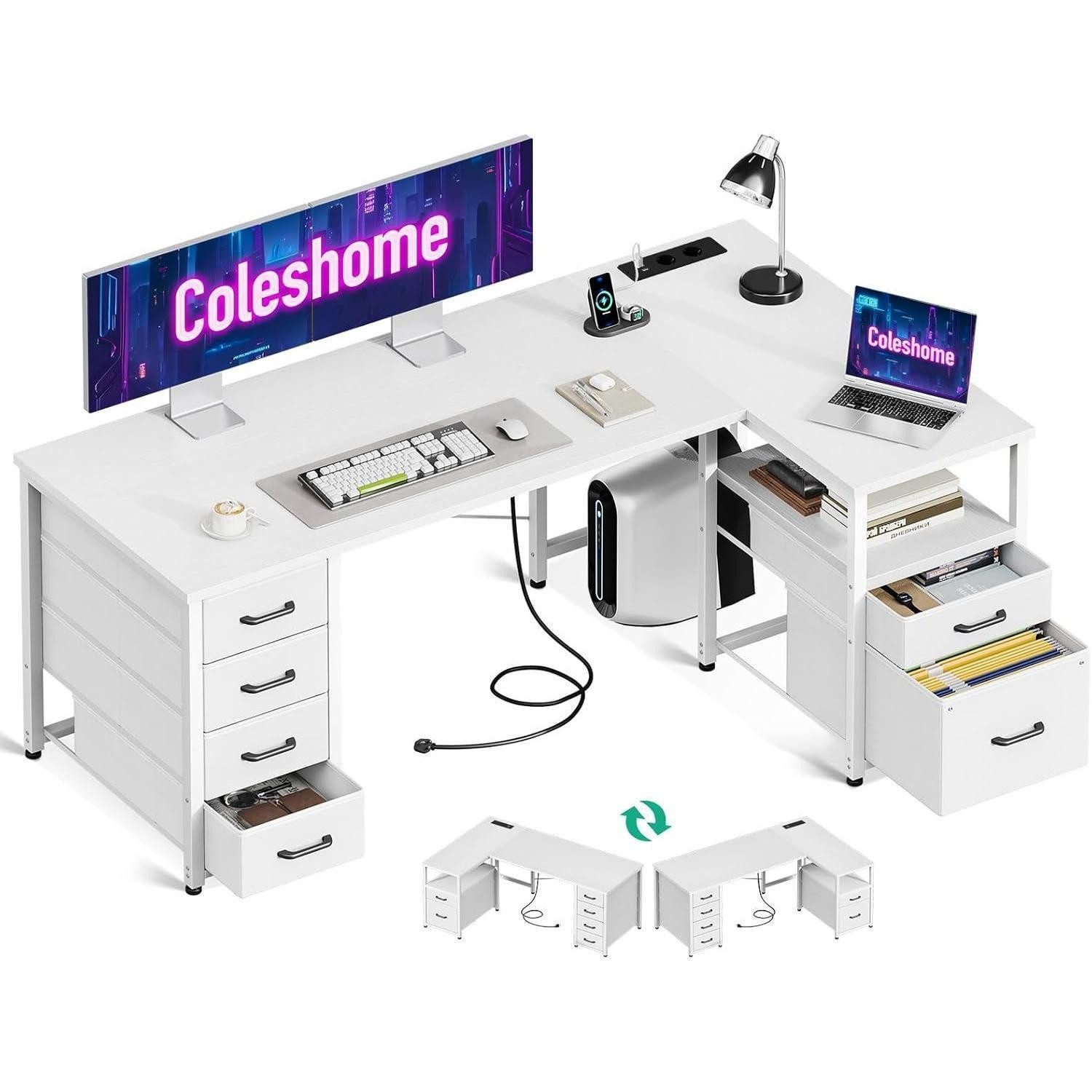 LuxusKollektion Eckschreibtisch Schreibtisch mit Stoff Schubladen günstig online kaufen