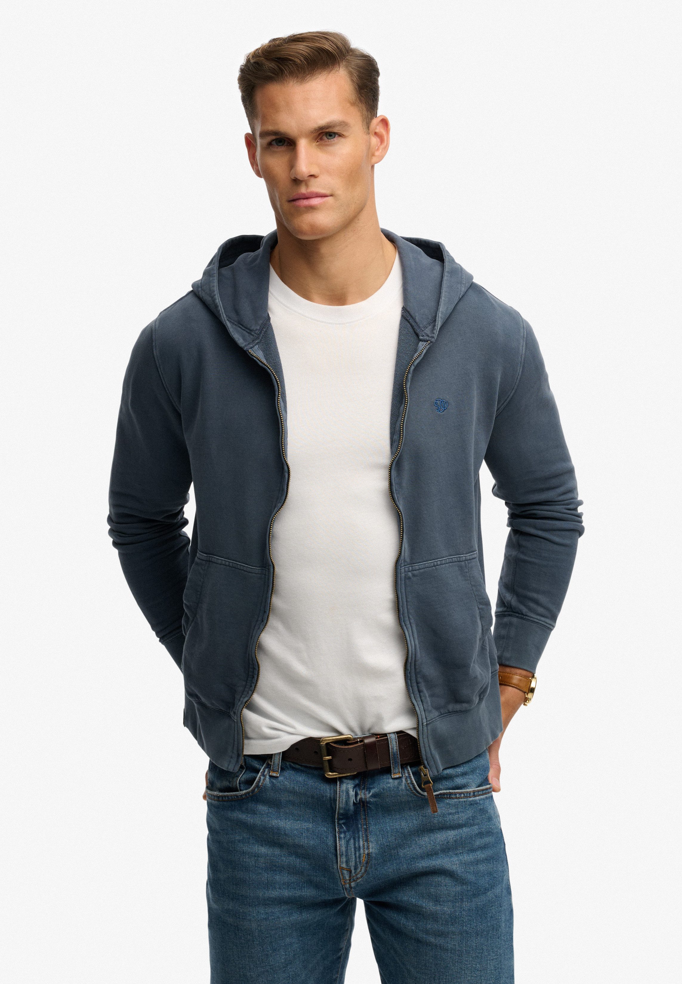 Superdry Kapuzensweatjacke CLASSIC ESSENTIAL ZIPHOOD mit Reißverschluss, aus Baumwolle und angerauter Sweatware
