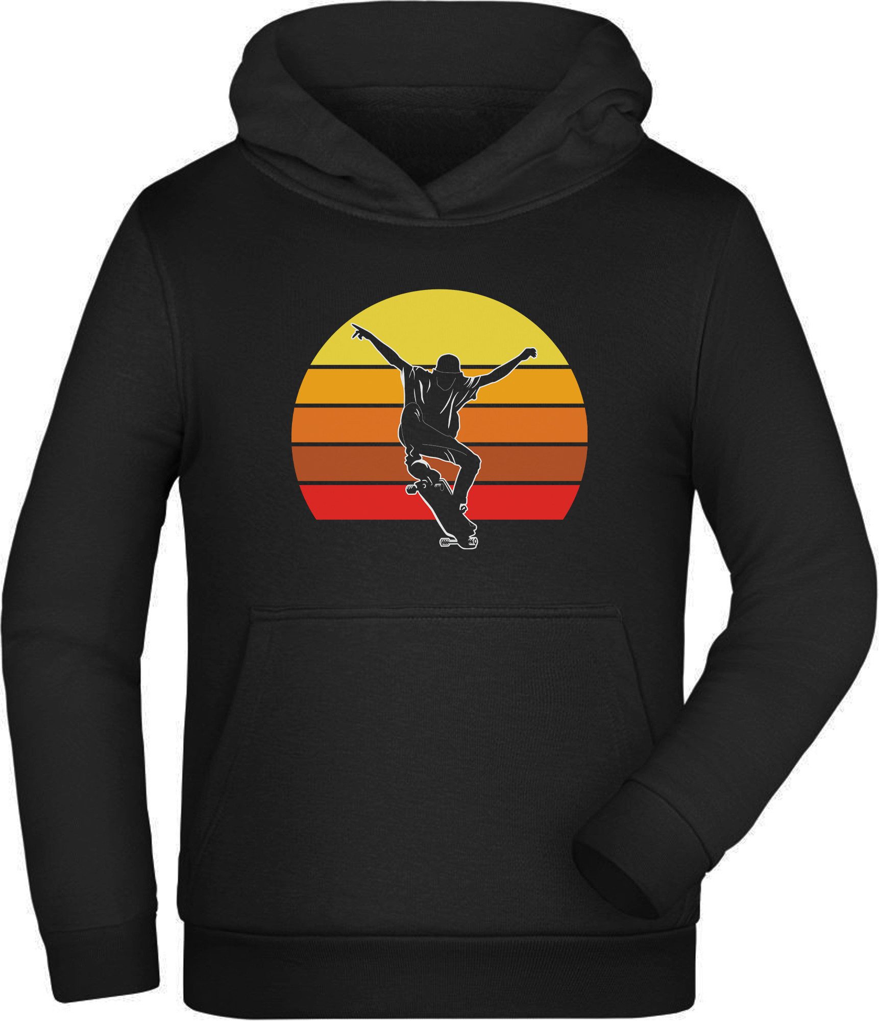 MyDesign24 Hoodie Kinder Kapuzensweater - Retro springender Skateboarder Kapuzenpulli mit Aufdruck i542