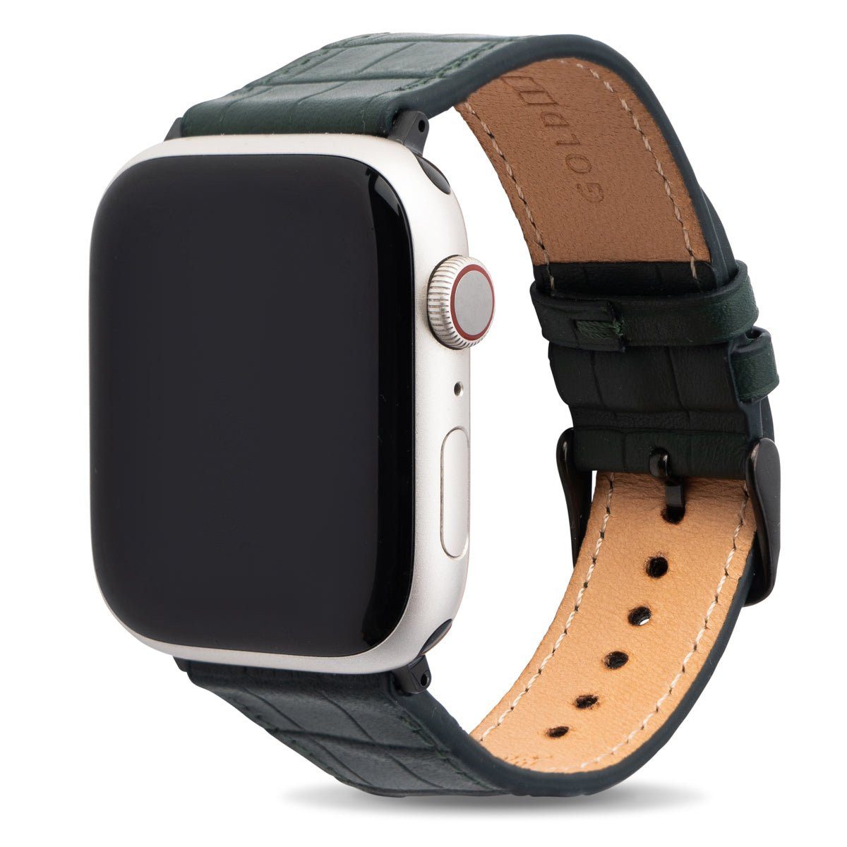 GOLDBLACK Smartwatch-Armband Apple Watch Leder Armband CrocPrestige grün (Adapter schwarz)