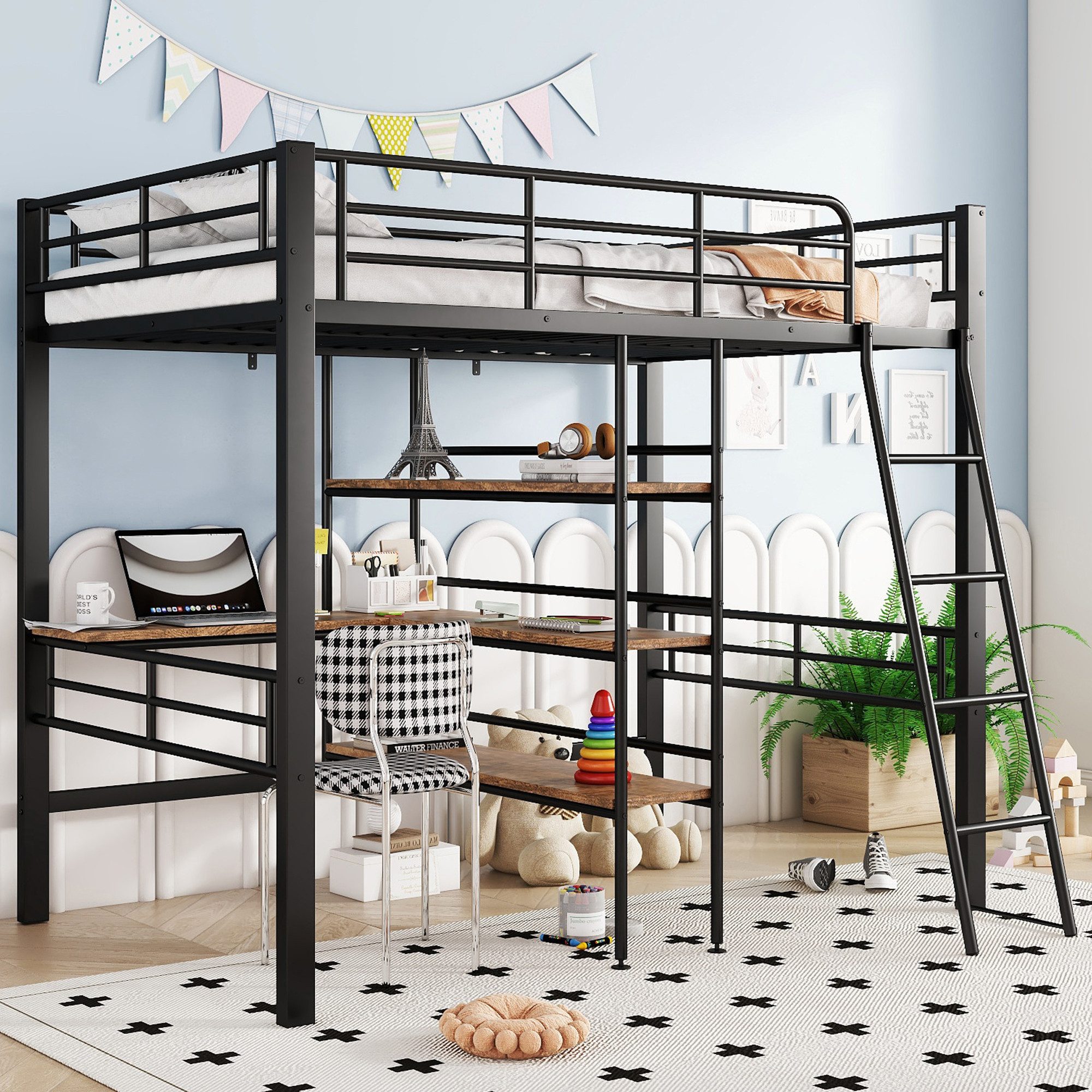 Flieks Hochbett Metallbett Kinderbett 90x200cm mit günstig online kaufen
