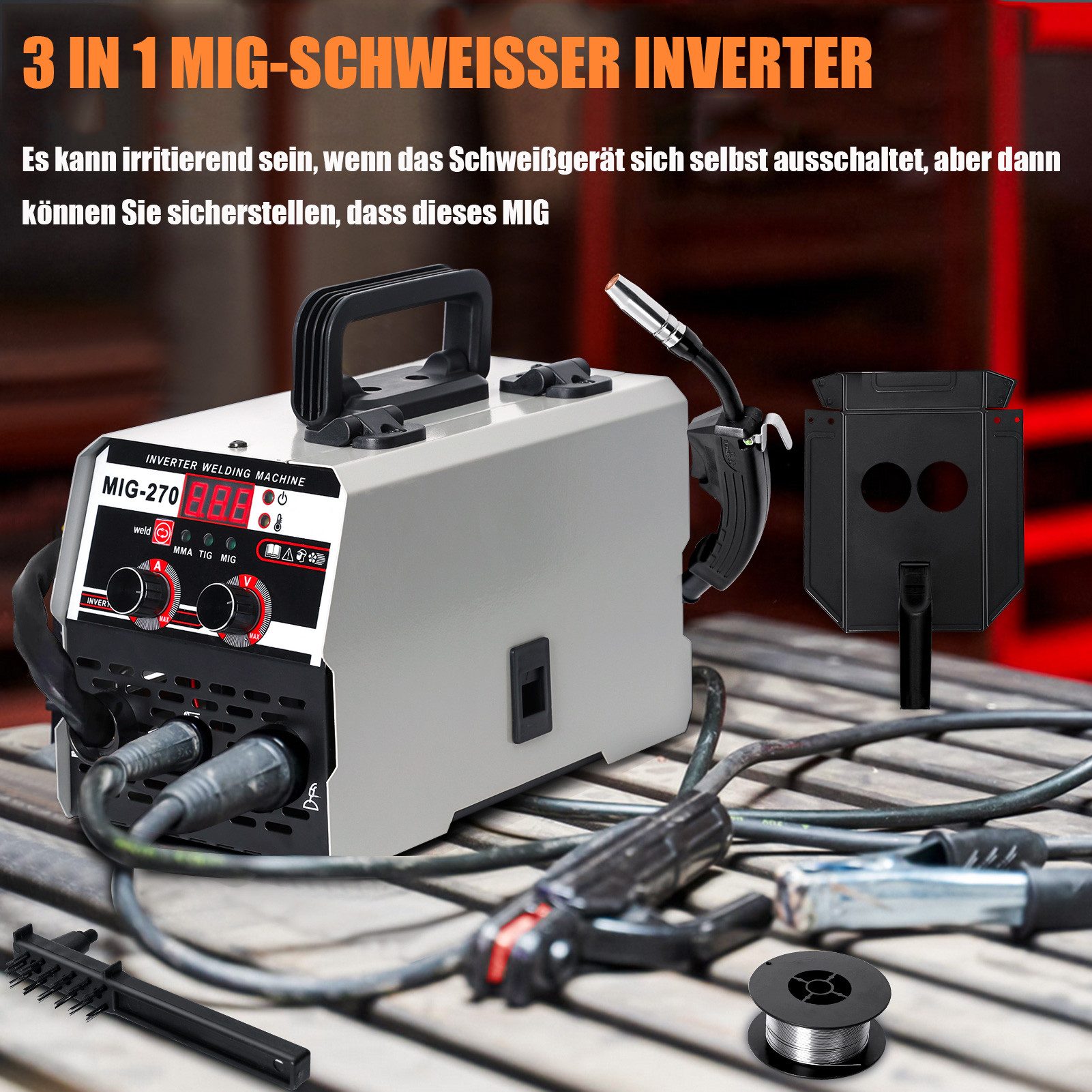 Rutaqian Elektroschweißgerät MIG Schweißgerät 20-250A, 3 in 1 MIG-Schweißer-Inverter, 20,00 - 250,00 A, LED-Digitalanzeige MIG-Schweißer, tragbare gaslose Schweißgeräte