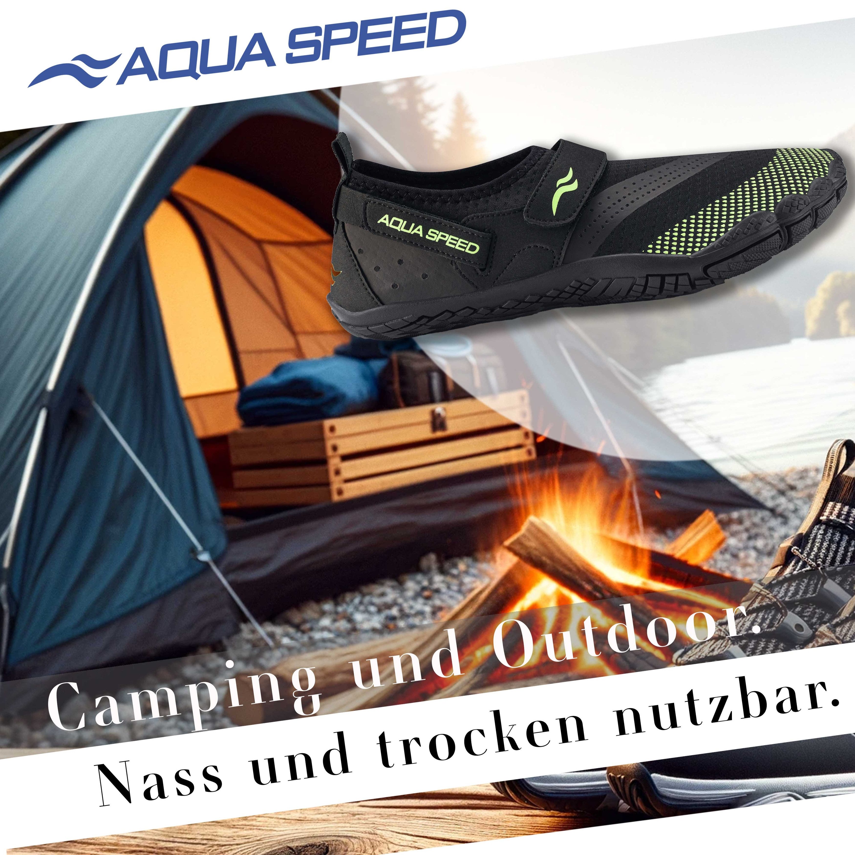Aqua Speed Kinder-Strandschuhe AGAMA Gr. 35 – Schwarz/Fluor Grün + Handtuch Wasserschuh (Wasserschuhe für Kinder – sicherer Halt bei Spiel & Wasserspaß) Alltagstauglich & sportlich – Für Freizeit & Wasseraktivitäten