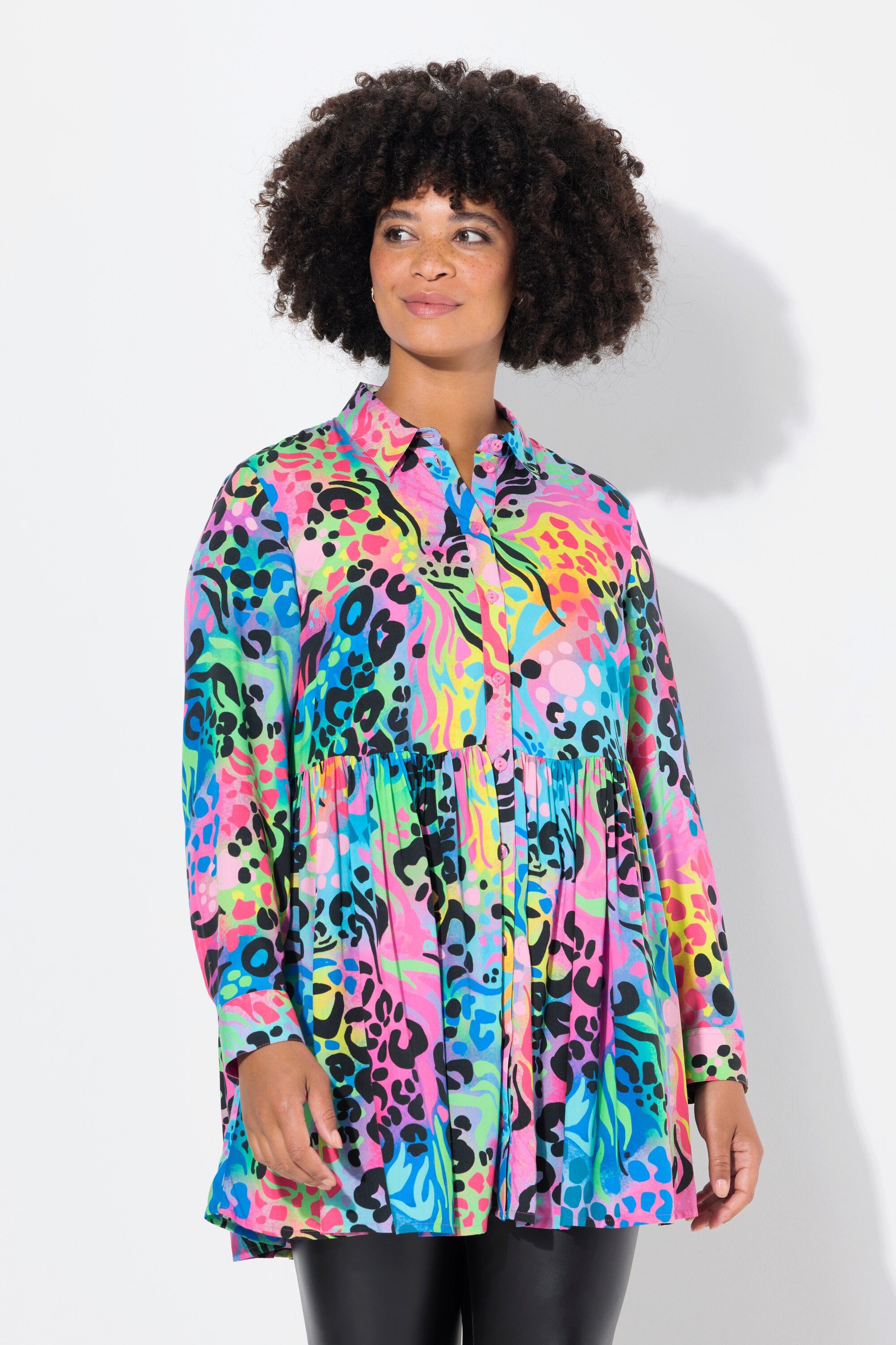 Druckbluse Bluse A-Linie buntes Leomuster