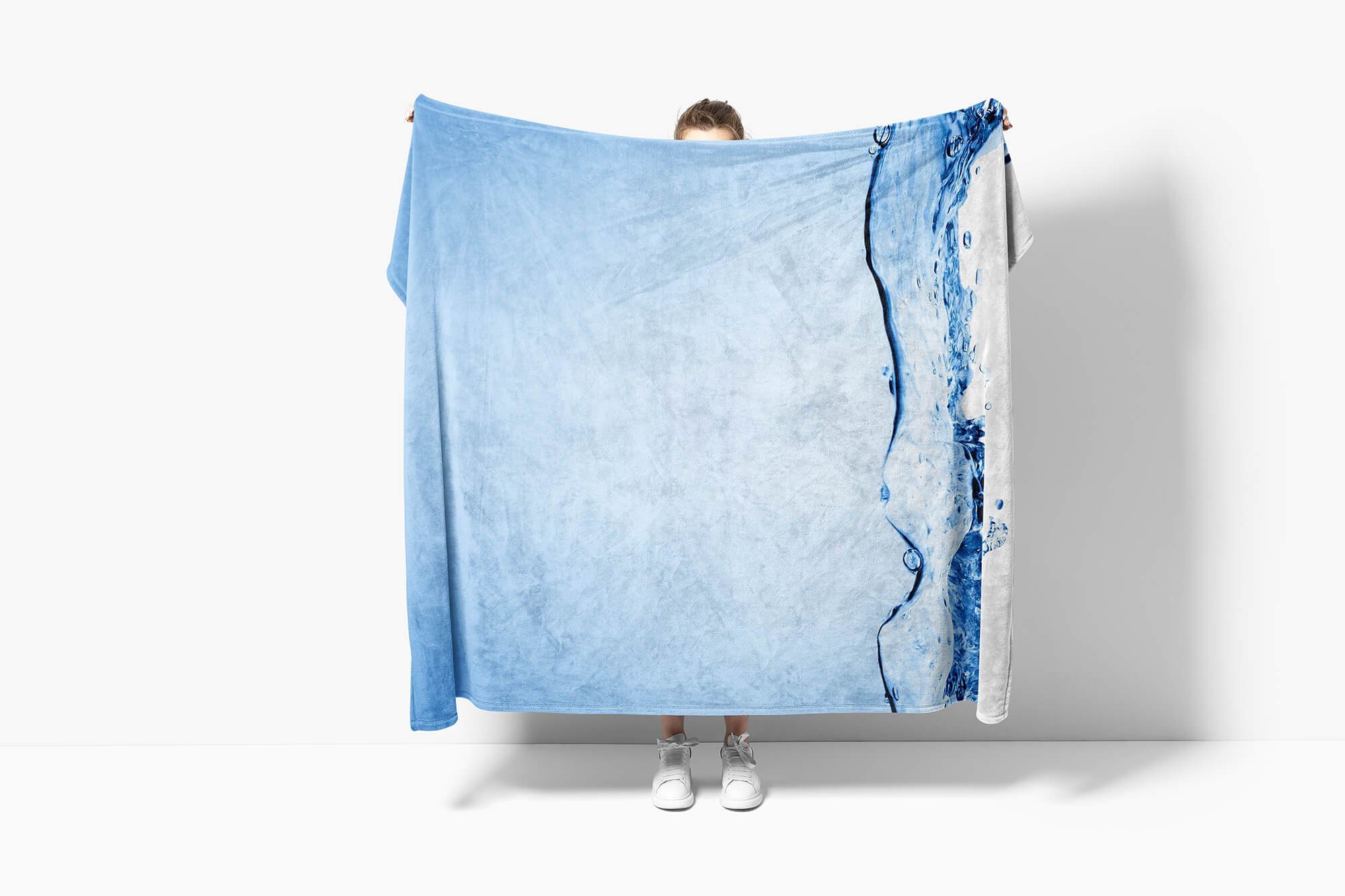 Handtuch Wasser Handtuch Blau Baumwolle-Polyester-Mix Saunatuch (1-St), Strandhandtuch Handtücher Kunstv, Art Fotomotiv Sinus mit Kuscheldecke