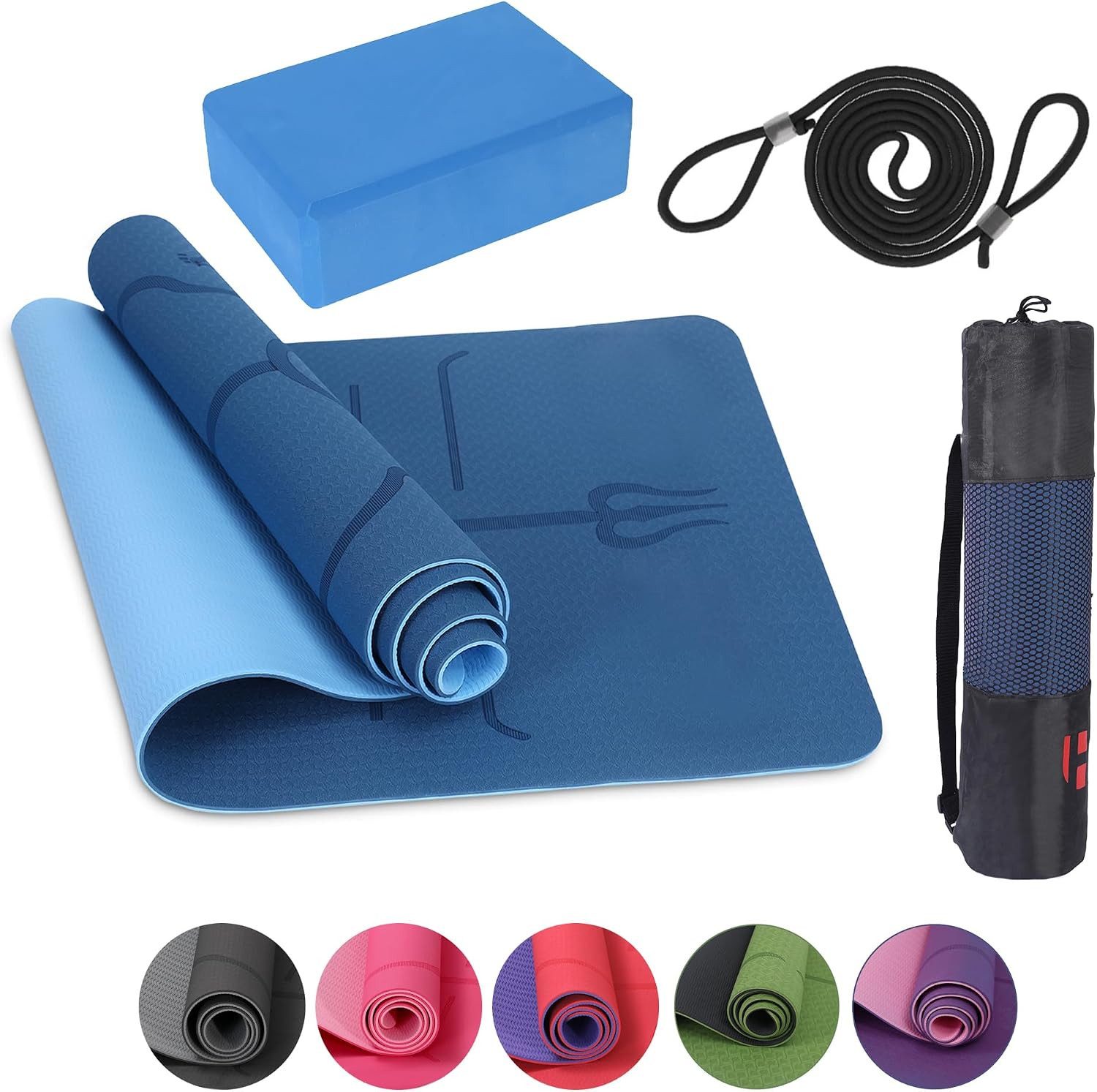 Habib Gruppe Yogamatte 6 mm rutschfest, Yoga Set mit 1 Yogablock und Tragetasche