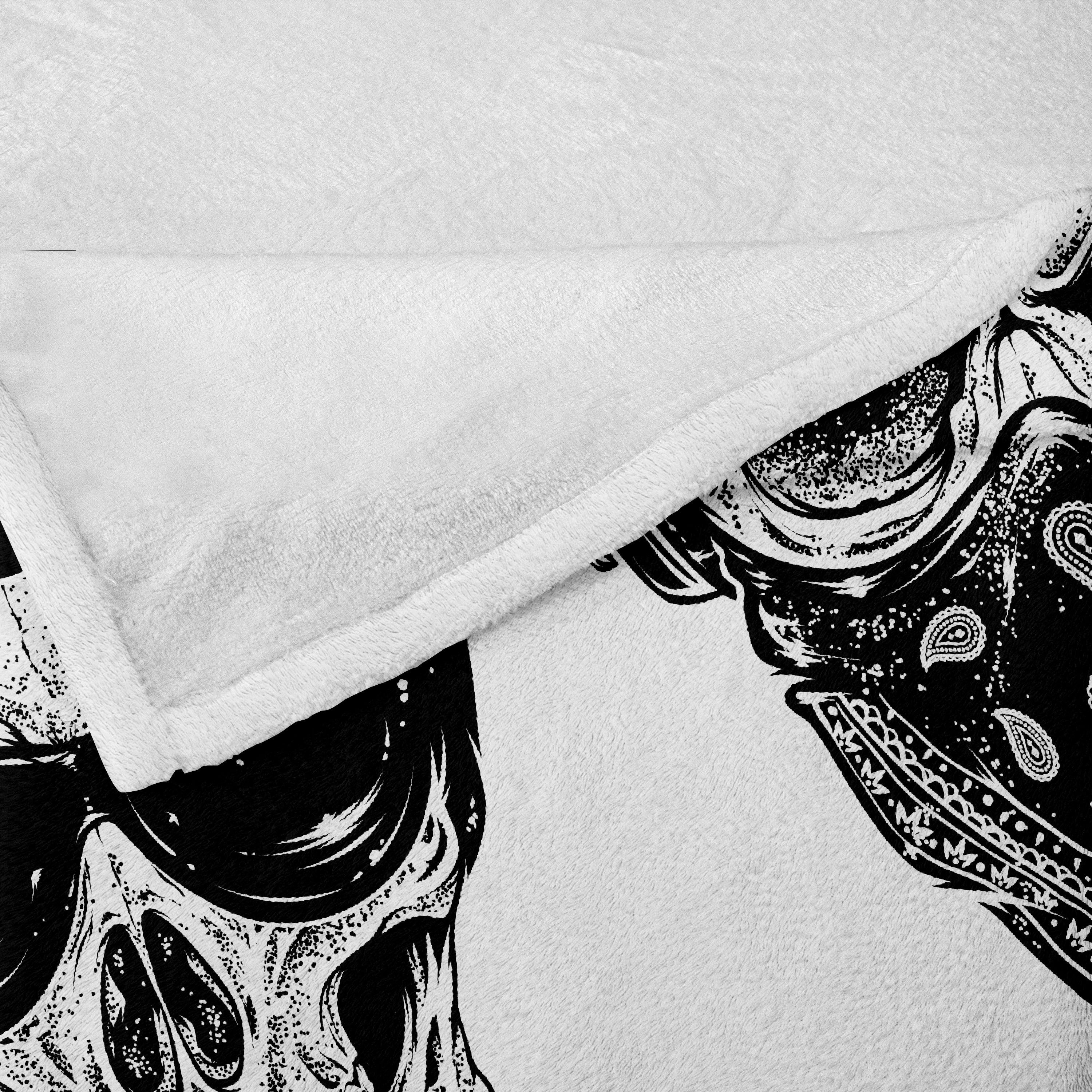 Wohndecke Gemütlicher Plüsch für den Innen- und Außenbereich, Abakuhaus, Schwarz-Weiss Lustige Schädel-Band