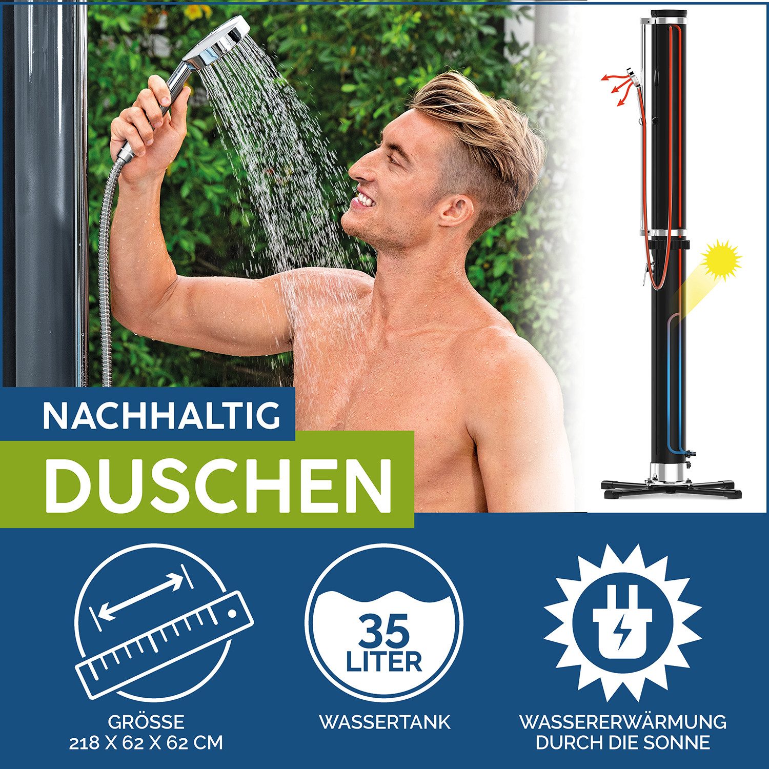 Bestway Solardusche Solarflow™ 35 Liter (Packung, 1 St., Verstellbarer Duschkopf & Temperaturregler), Tank zur Wassererwärmung durch die Sonne