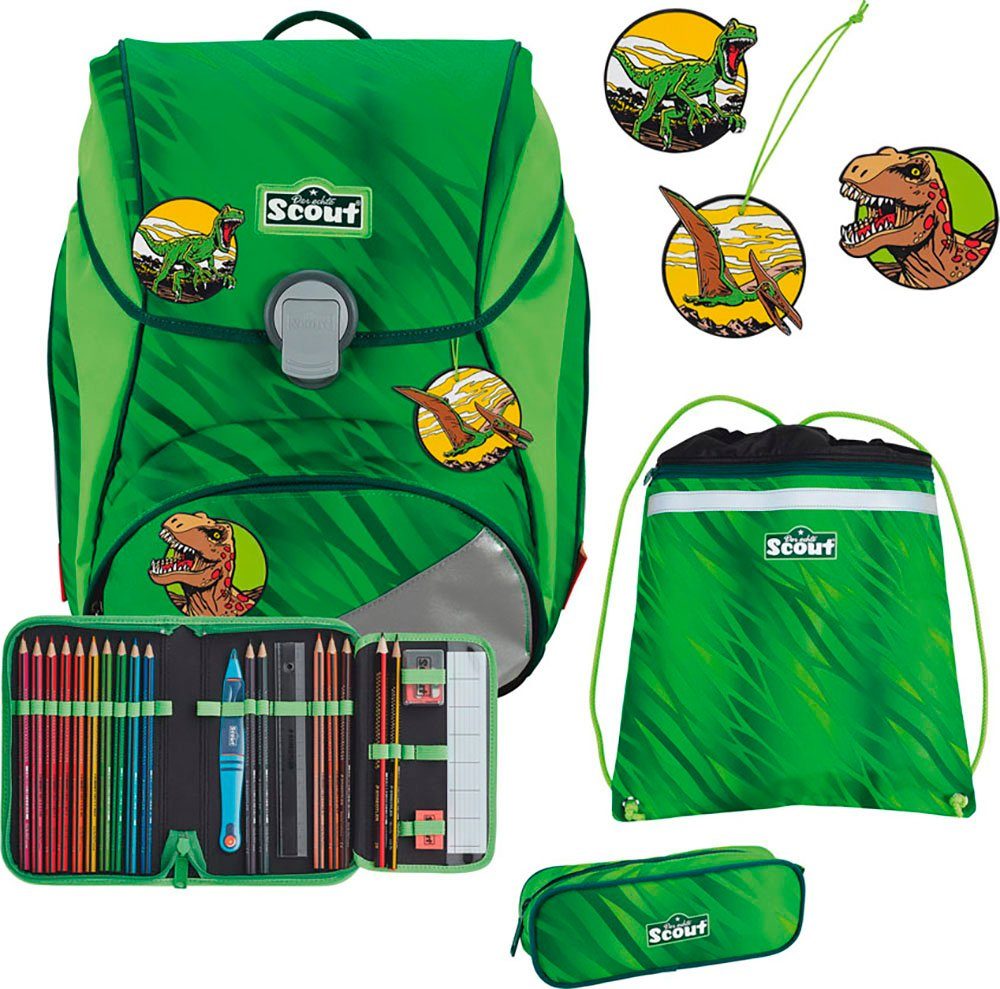 Scout Ранцы Alpha, Dino Rex (Set, 4-tlg), 2 Funny Snaps Move; enthält recyceltes Material