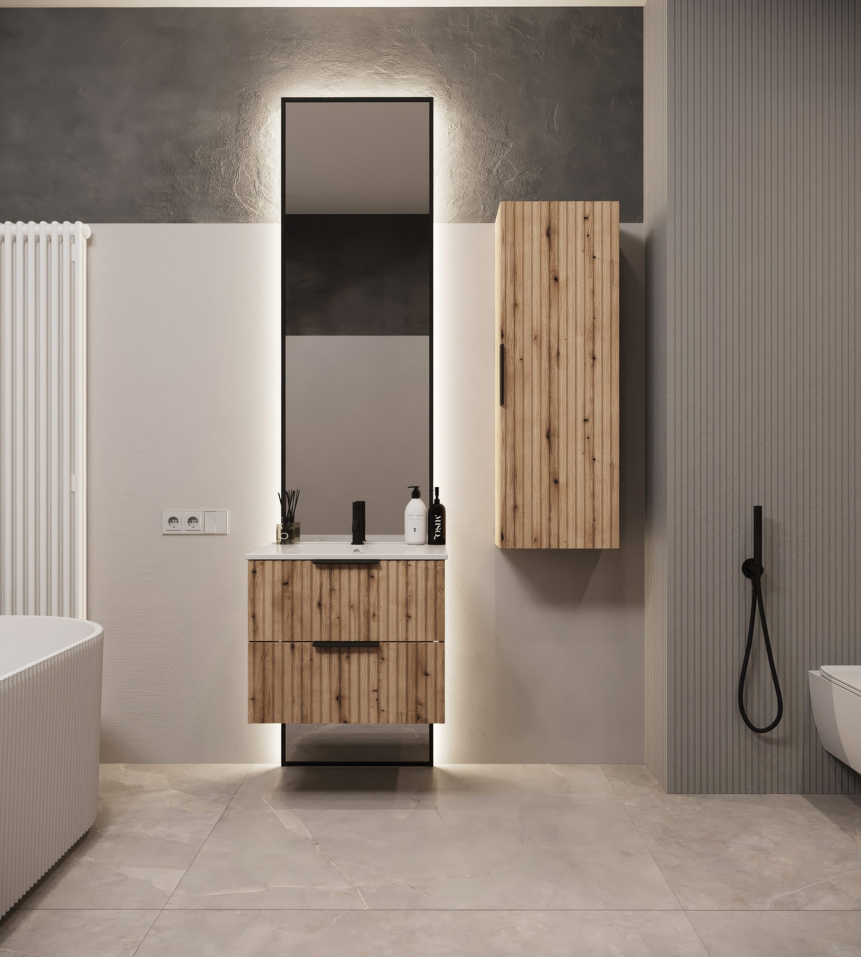 welltime Waschtisch TIBU mit Waschbecken. 2 Schubladen. 2 Breiten (60/80cm) und 4 Farben, Badschrank mit Waschbecken, Softclose, Maße B/H/T: 61/53/47 cm