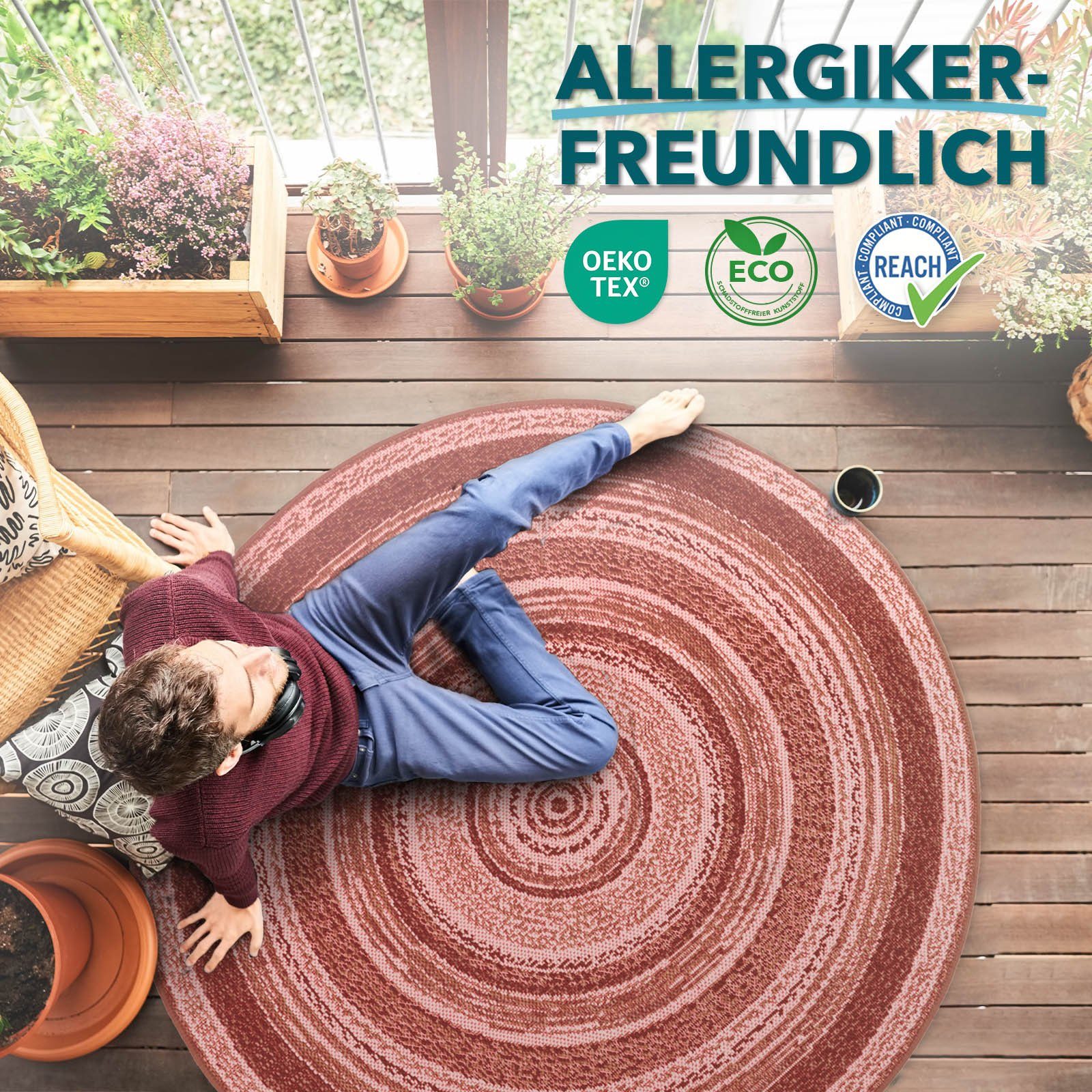 Karat Teppich Zoe, Erhältlich in 4 Farben, Wohnteppich, Rund, Höhe: 7 mm, pflegeleicht, Wohnzimmer