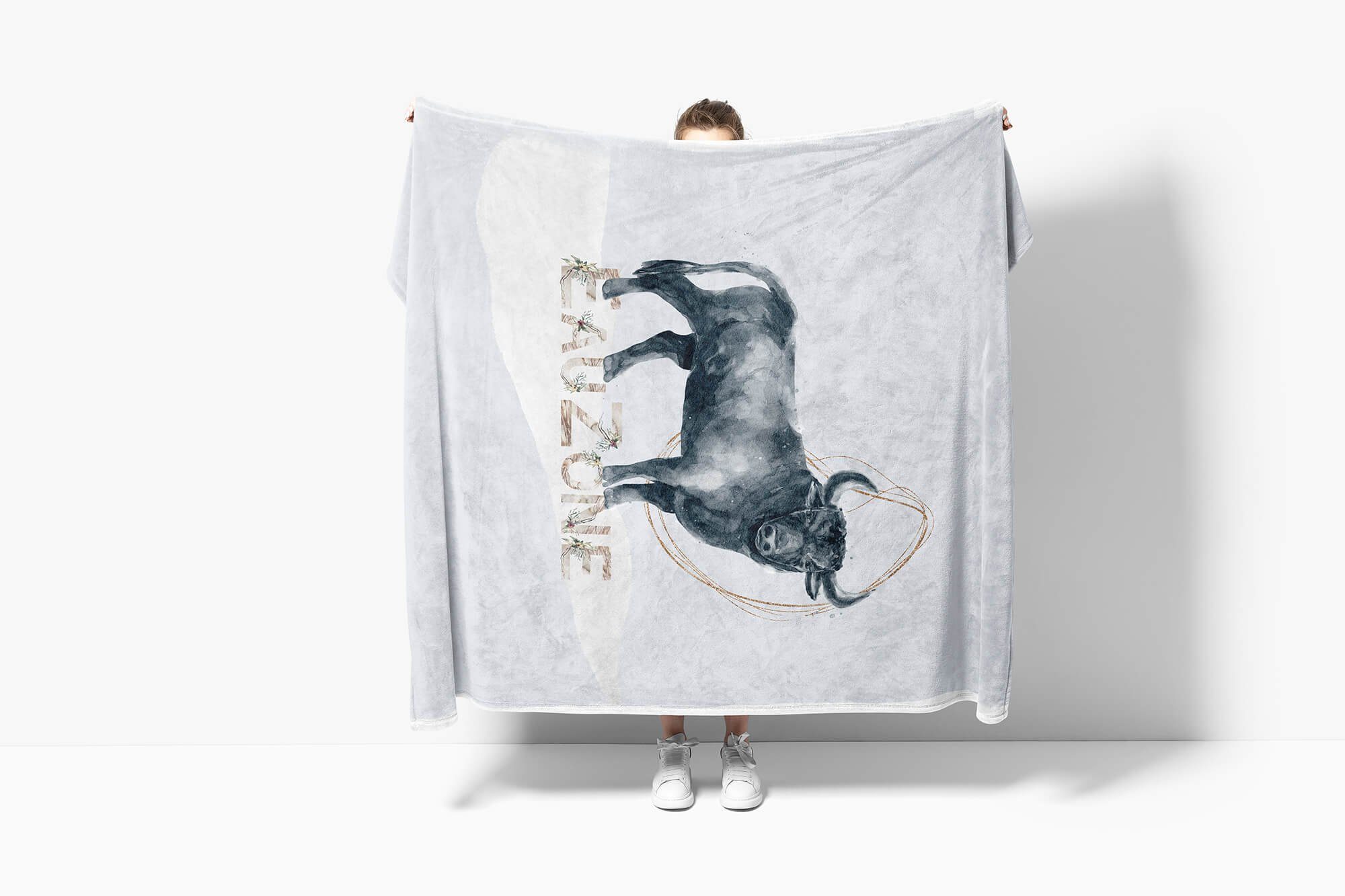 Sinus Handtücher Handtuch Art Baumwolle-Polyester-Mix Wasserfarben Kuscheldecke Stier Bulle, Handtuch (1-St), Strandhandtuch Saunatuch