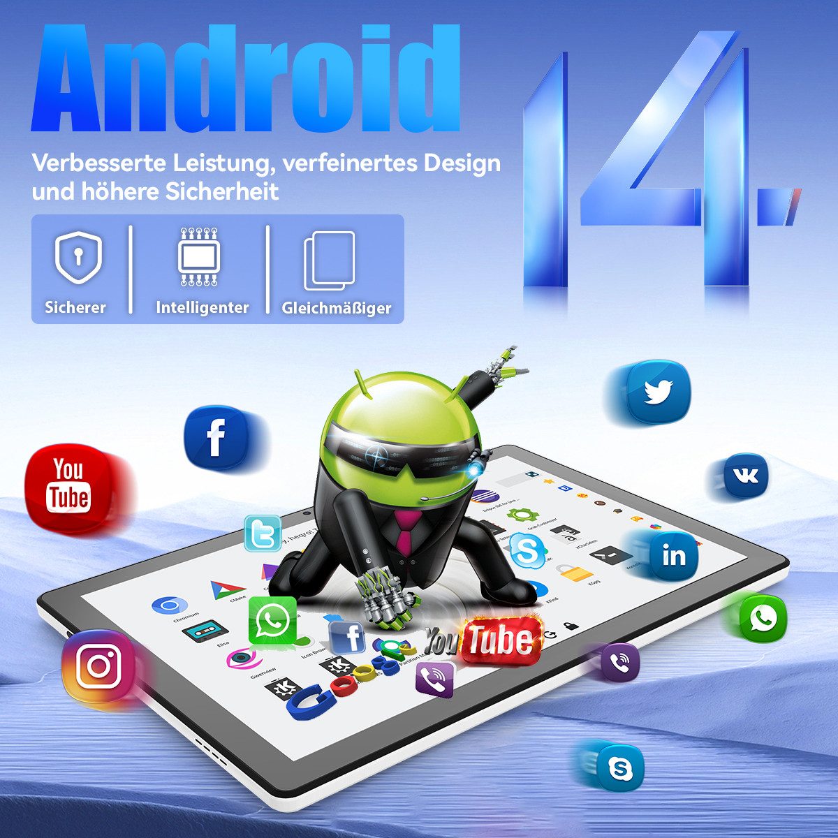 BUFO 11 Zoll 3 GB+64 GB, 6800mAh, WiFi 6, mit Maus Tastatur Stift Hülle Set Tablet (11", 64 GB, Android, AIC8800D80 802.11 a/b/g/n/ax/ac (WiFi 6) + BT5.3, Android 14, Duale Kamera, 1280x800 IPS HD, WiFi 6, Bluetooth 5.3)