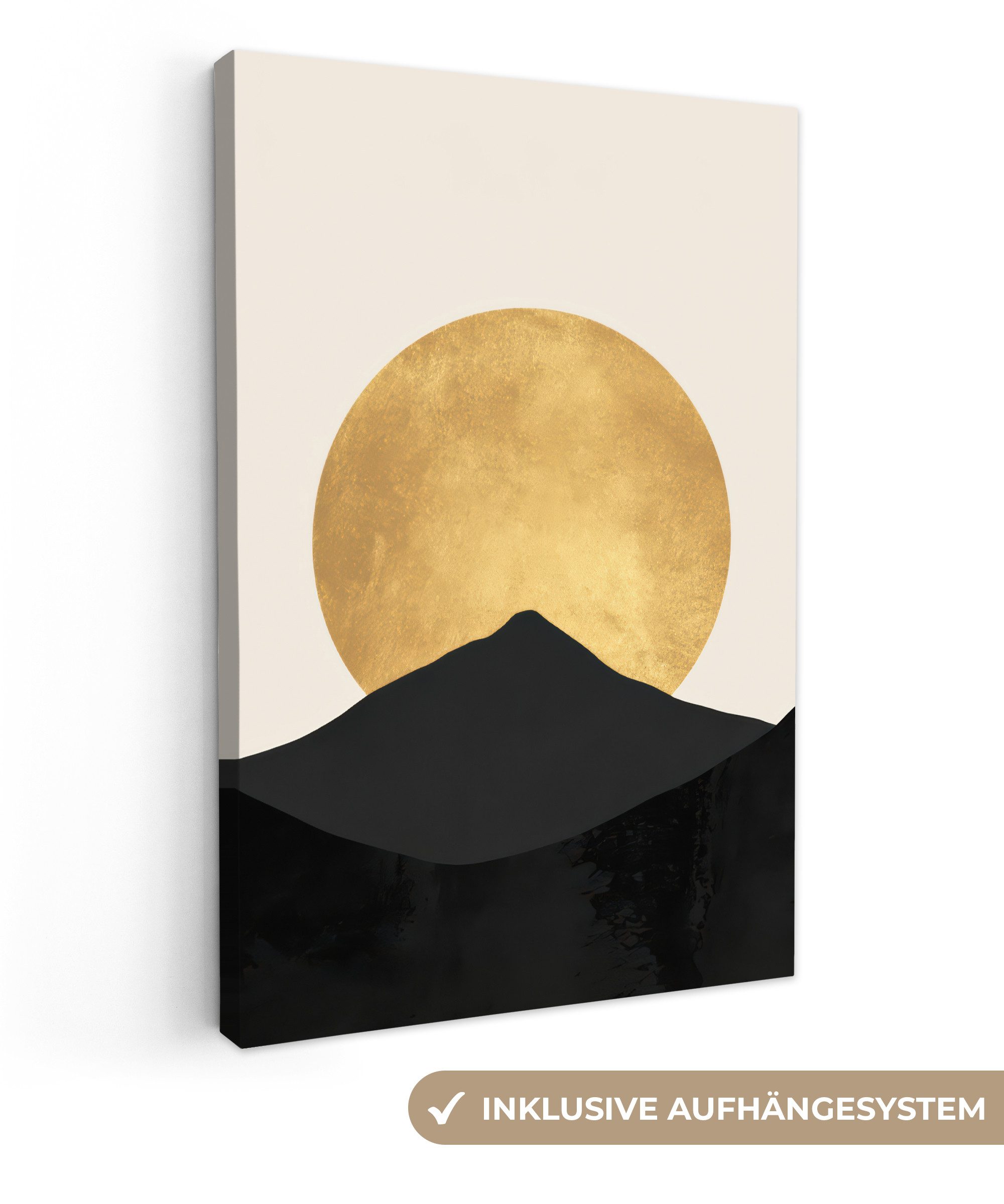 OneMillionCanvasses® Leinwandbild Bergsilhouetten - Goldener Kreis günstig online kaufen