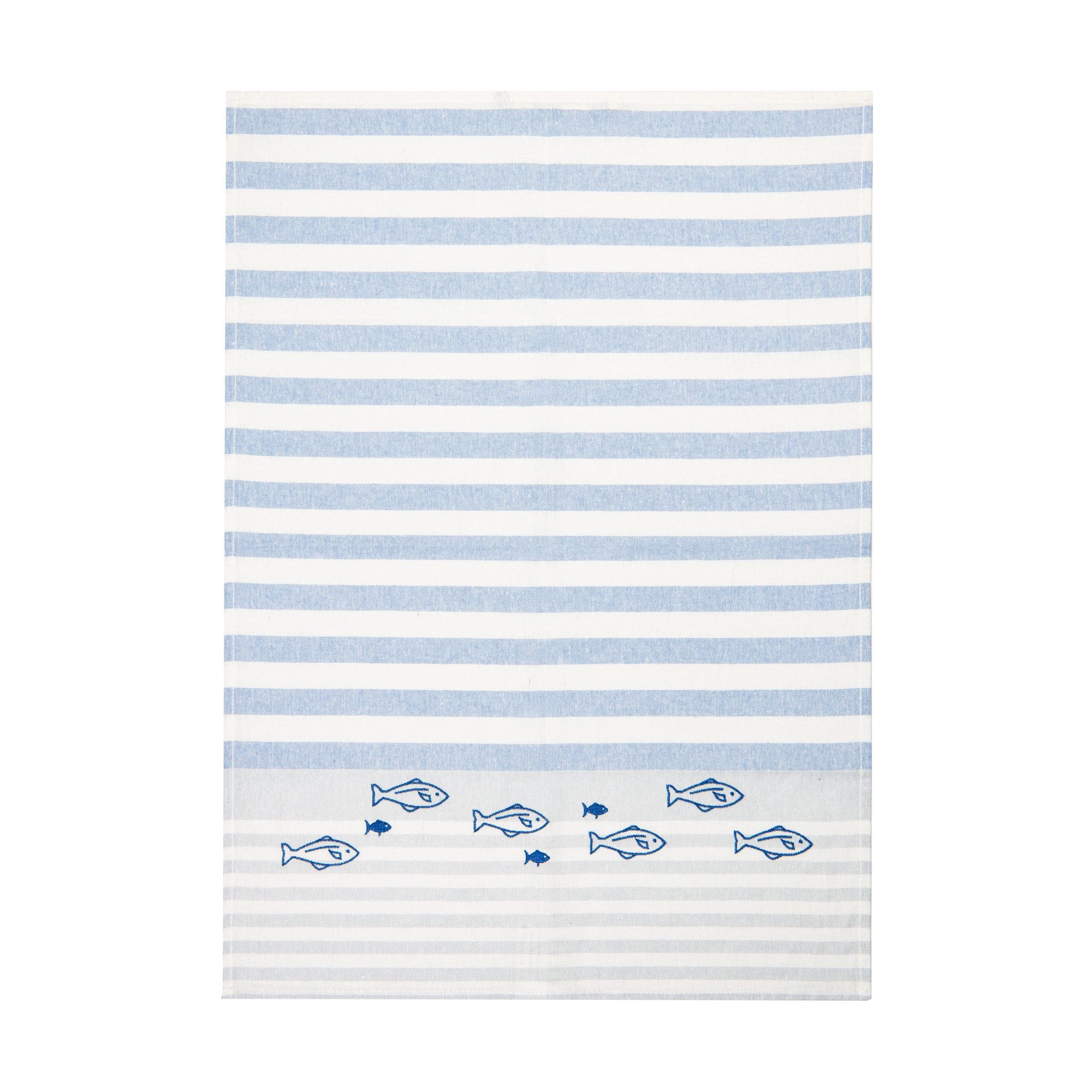 Grubentuch Geschirrtuch von Grubentuch aus der Mare Kollektion - Fischschwarm, Motiv bestickt, 55% Leinen, 45% Baumwolle