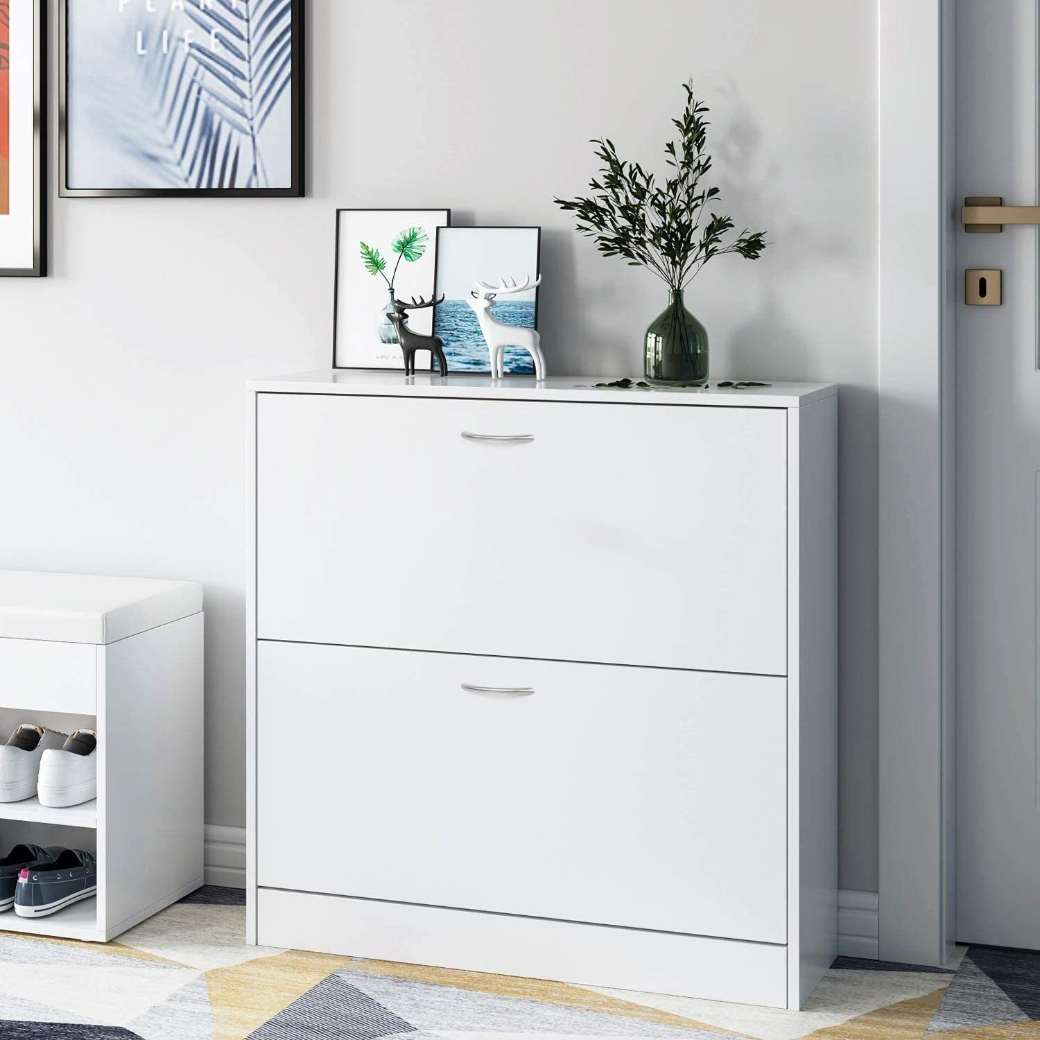 Homfa Schuhschrank mit 2/3 Klappen Schuhregal (1-St) Schuhkipper weiß 2 Tür günstig online kaufen