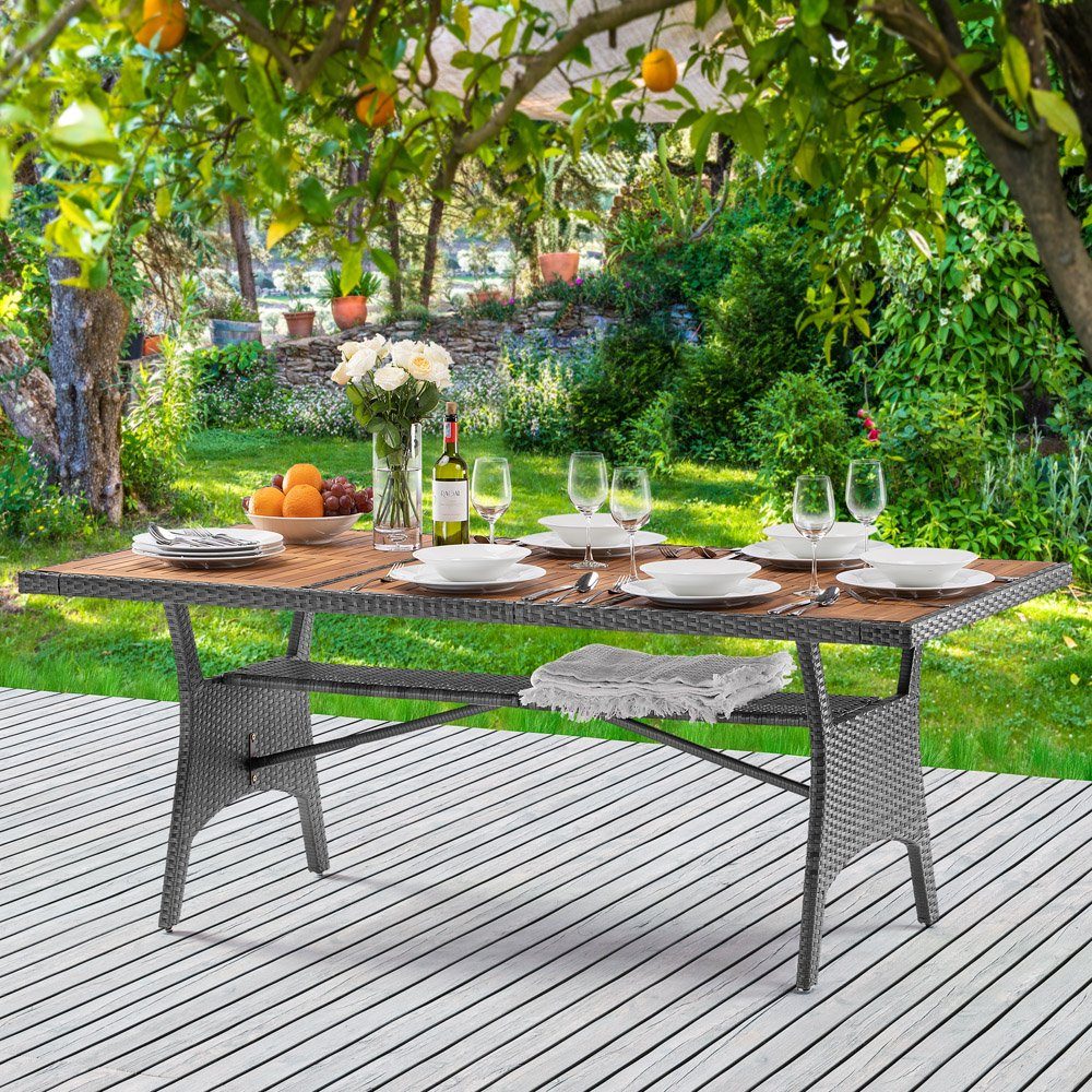 Akazienholz 190x90x74cm (1-St), Casaria zertifiziertes Gartentisch mit Grau FSC®- Polyrattan Ablage