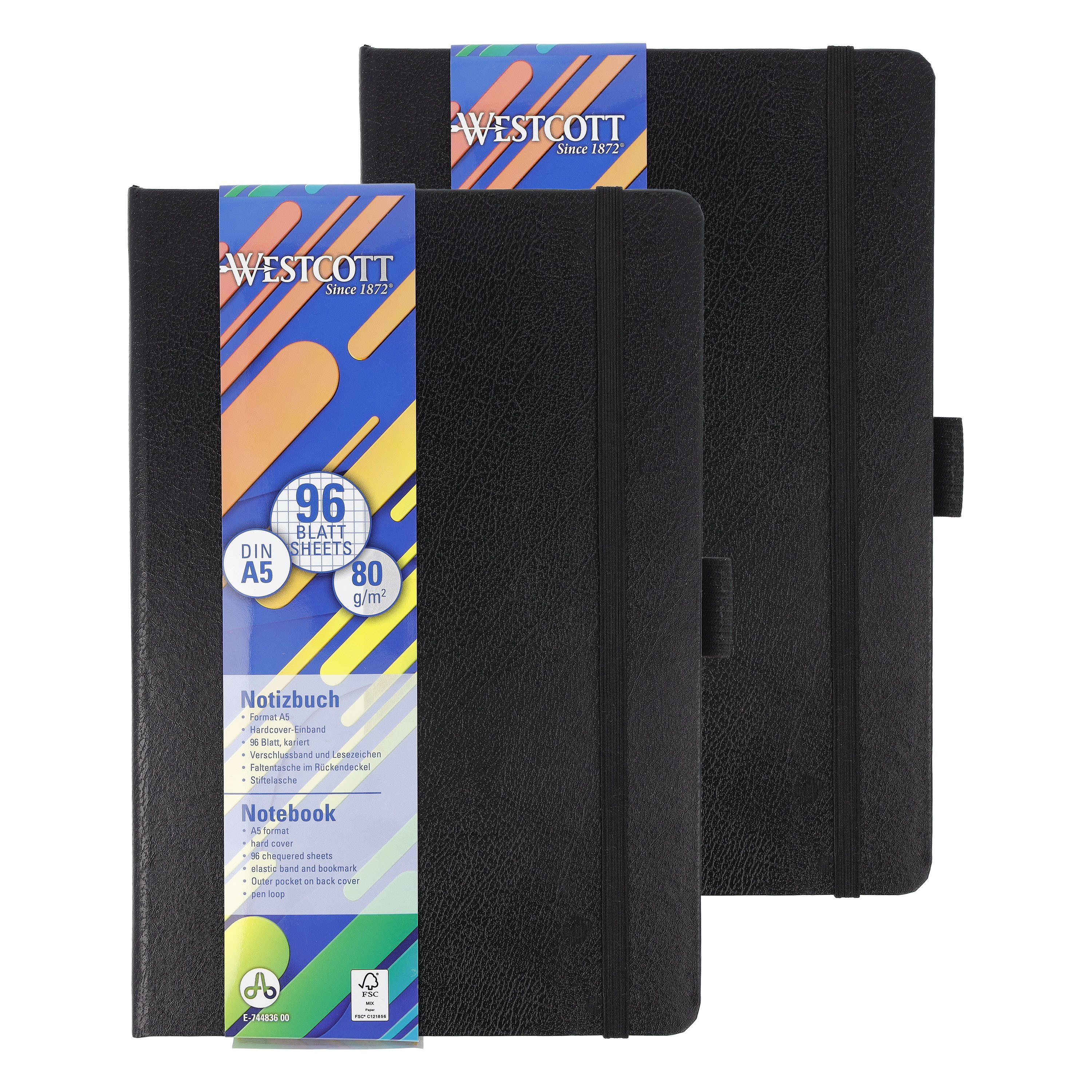 Notizbuch DIN A5 kariert (2er-Set), 192 Seiten im Hardcover, 80 g/m² FSC