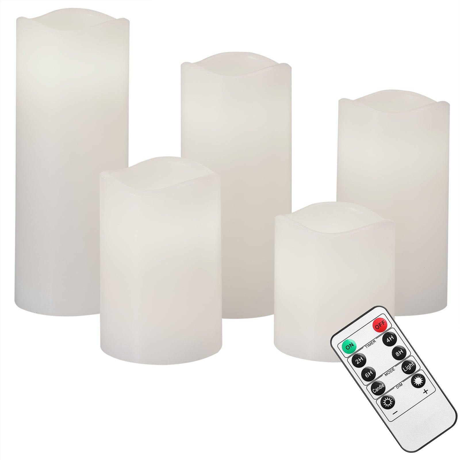 Deuba LED-Kerze, mit Timer flackernd Echtwachs Dimmfunktion Warmweiß 1xSet je 5 Größen