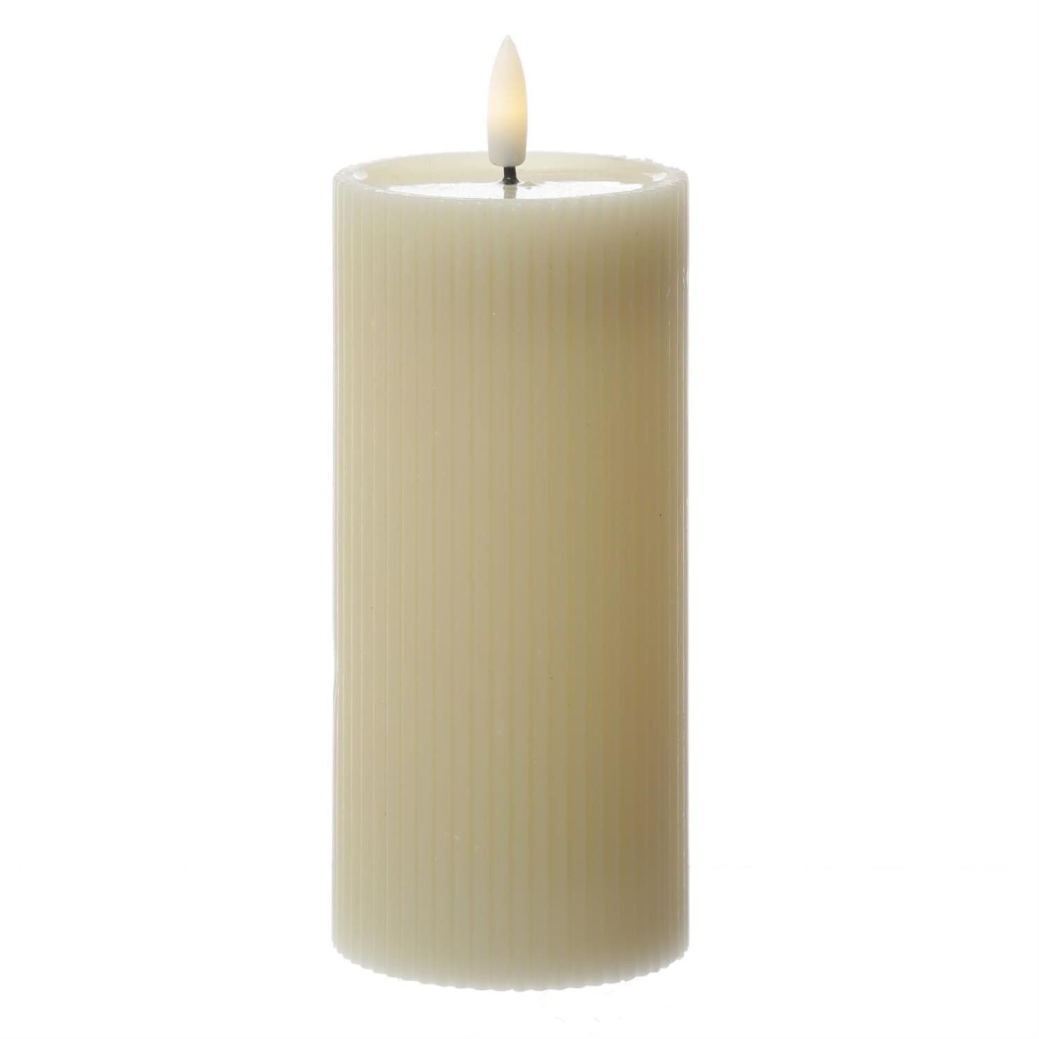 MARELIDA LED-Kerze Liv Echtwachs gerillt mit Rillen flackernd H: 18cm Timer creme