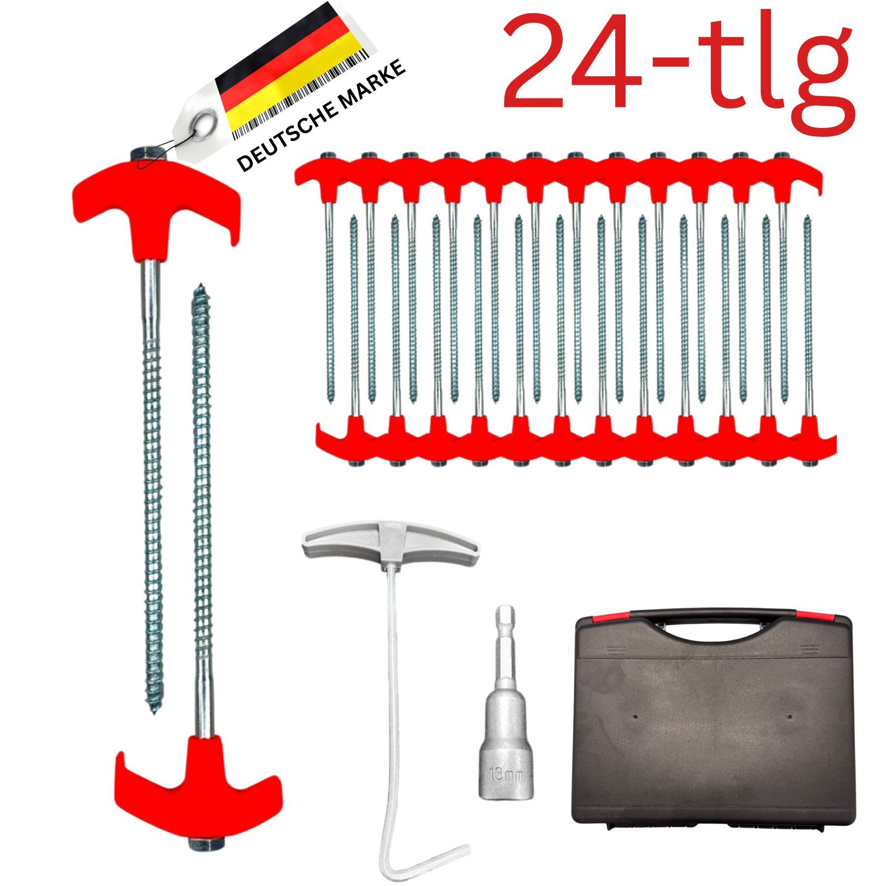 FAMEX Zelthering Bodenanker, 20cm, 24 Stück, (Schraubheringe, Erdnägel), extra stabil & lang, sturmsicher