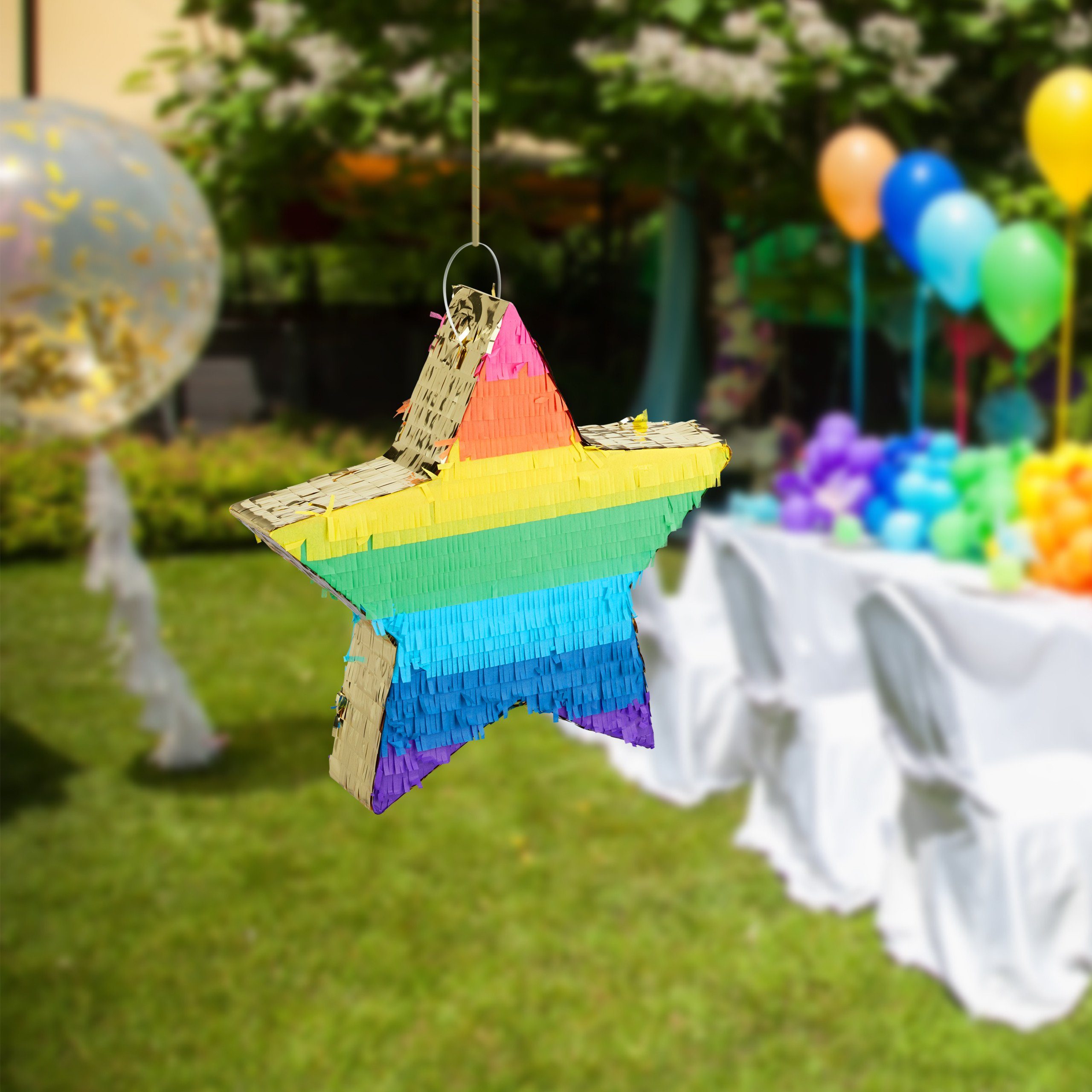 relaxdays Papierdekoration 2 x Pinata Stern bunt-gold