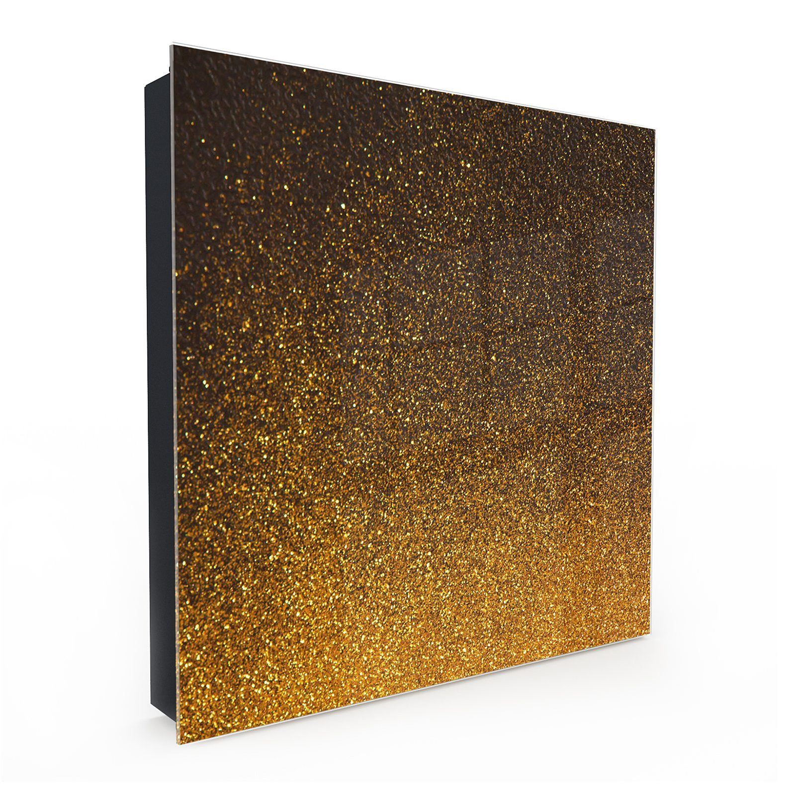 Primedeco Schlüsselkasten Dekor-Schlüsselkasten, Magnetpinnwand und Memoboard mit Glasfront Motiv Abstrakter Gold Hintergrund