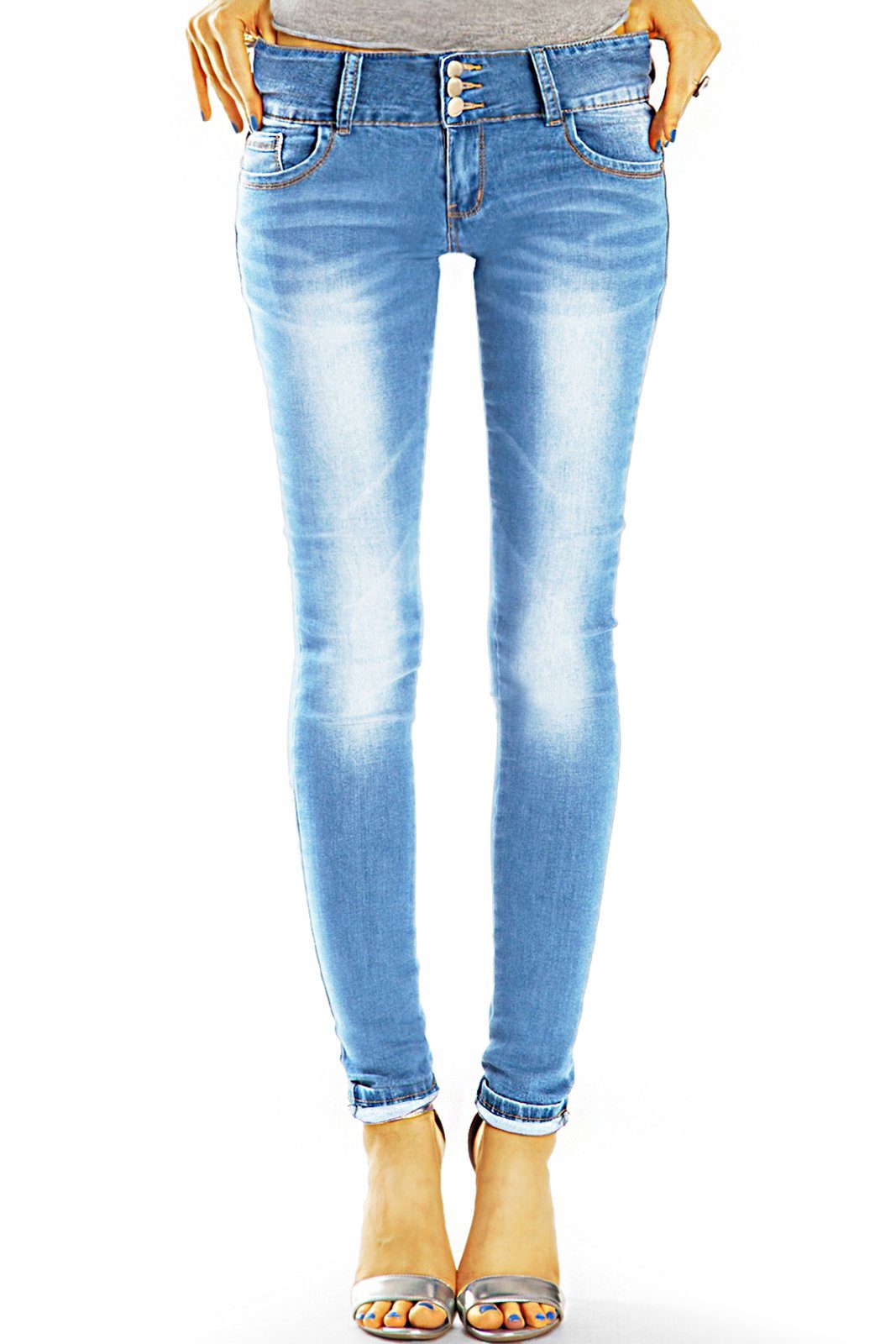 Damenhosen slimfit Bund Low-rise-Jeans hinteren 3-Knopfbund Schleife am mit röhrenjeans, styled be skinny j7e-1