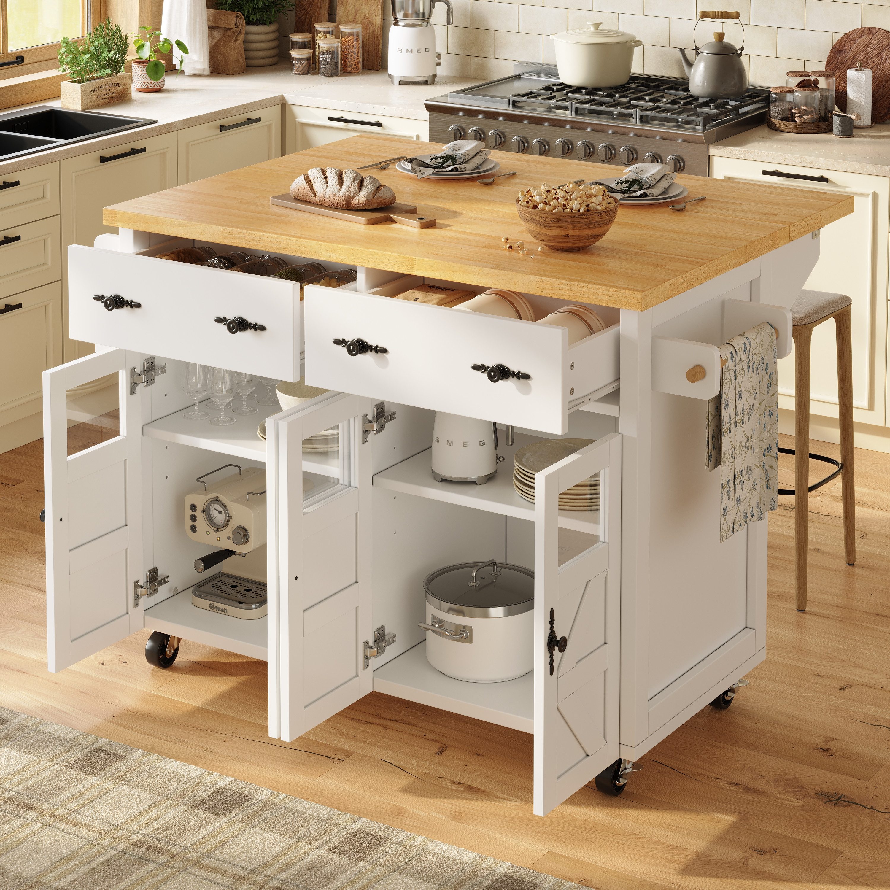 STILVORA Küchenwagen mit Bremsen,Buffetschrank Kücheninsel mit Schubladen®a günstig online kaufen