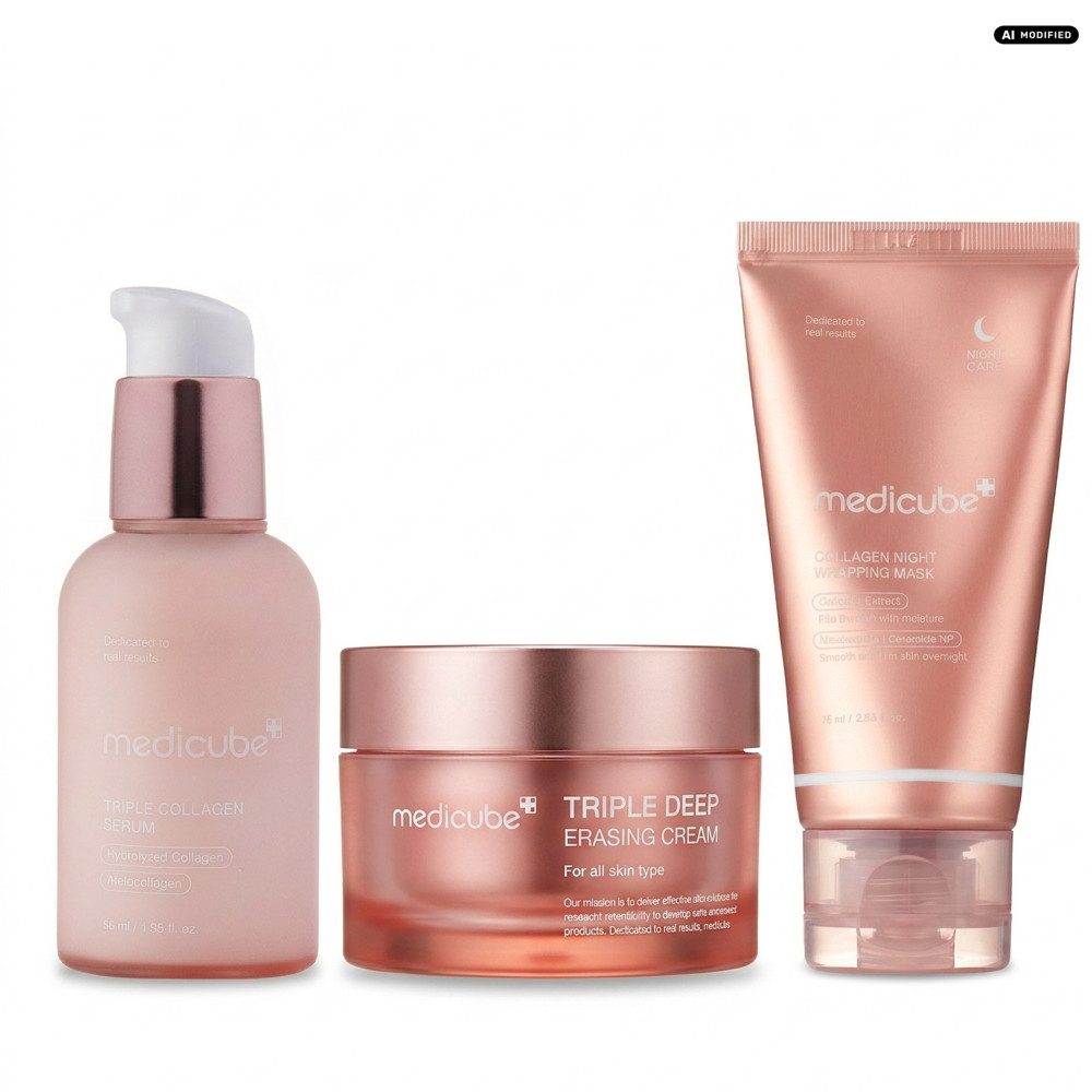 Medicube Gesichtsserum Medicube Collagen Complete Night Pflege Set, Abgestimmte Nachtpflege Routine mit Serum, Creme und Maske