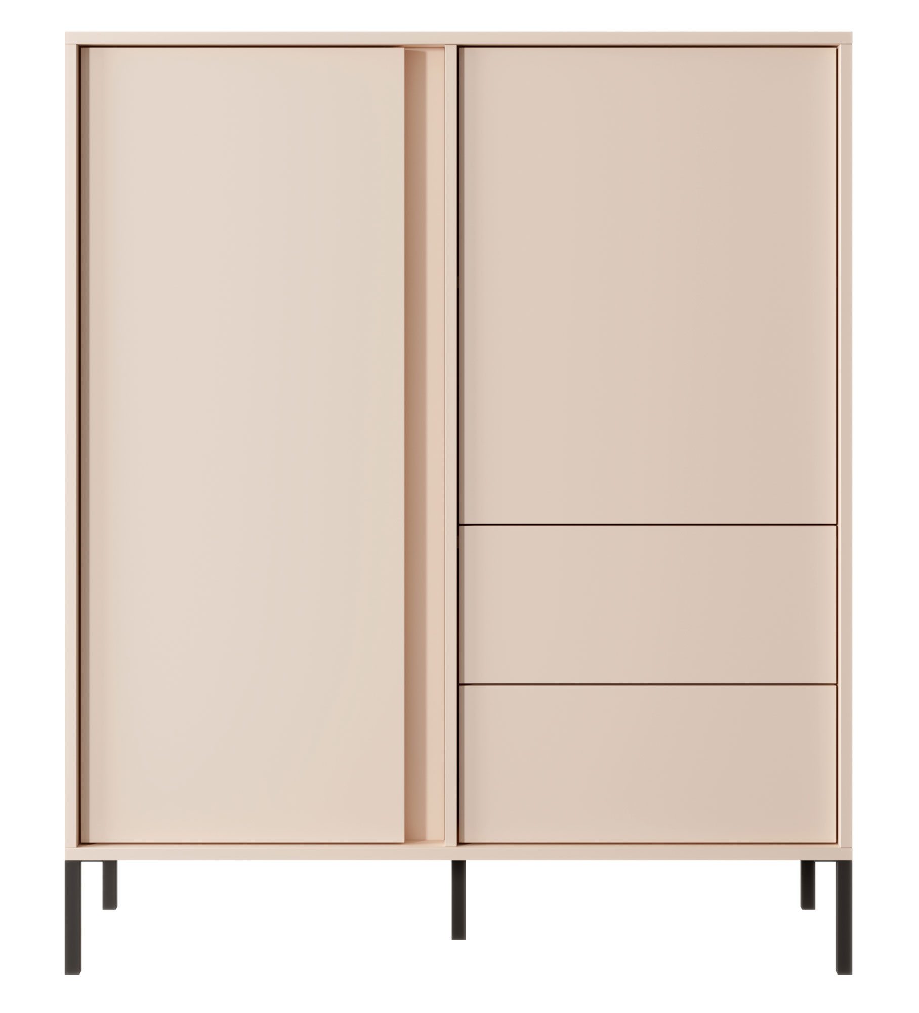 Feldmann-Wohnen Highboard Dast (2 Türen, 3 Einlegeboden, 2 Vollauszugschubladen, 1 St., moderne matte Optik, Grifflos, Push-to-Open), 103x39,5x123cm beige Ohne LED-Beleuchtung