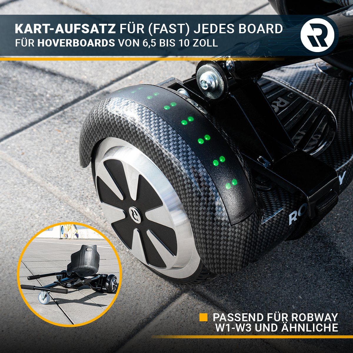 Robway Balance Scooter Kart Hoverkart für W1-W3 & universal - max. 100kg, Sitz für Hoverboard - Self Balance Scooter - Fußraster verstellbar