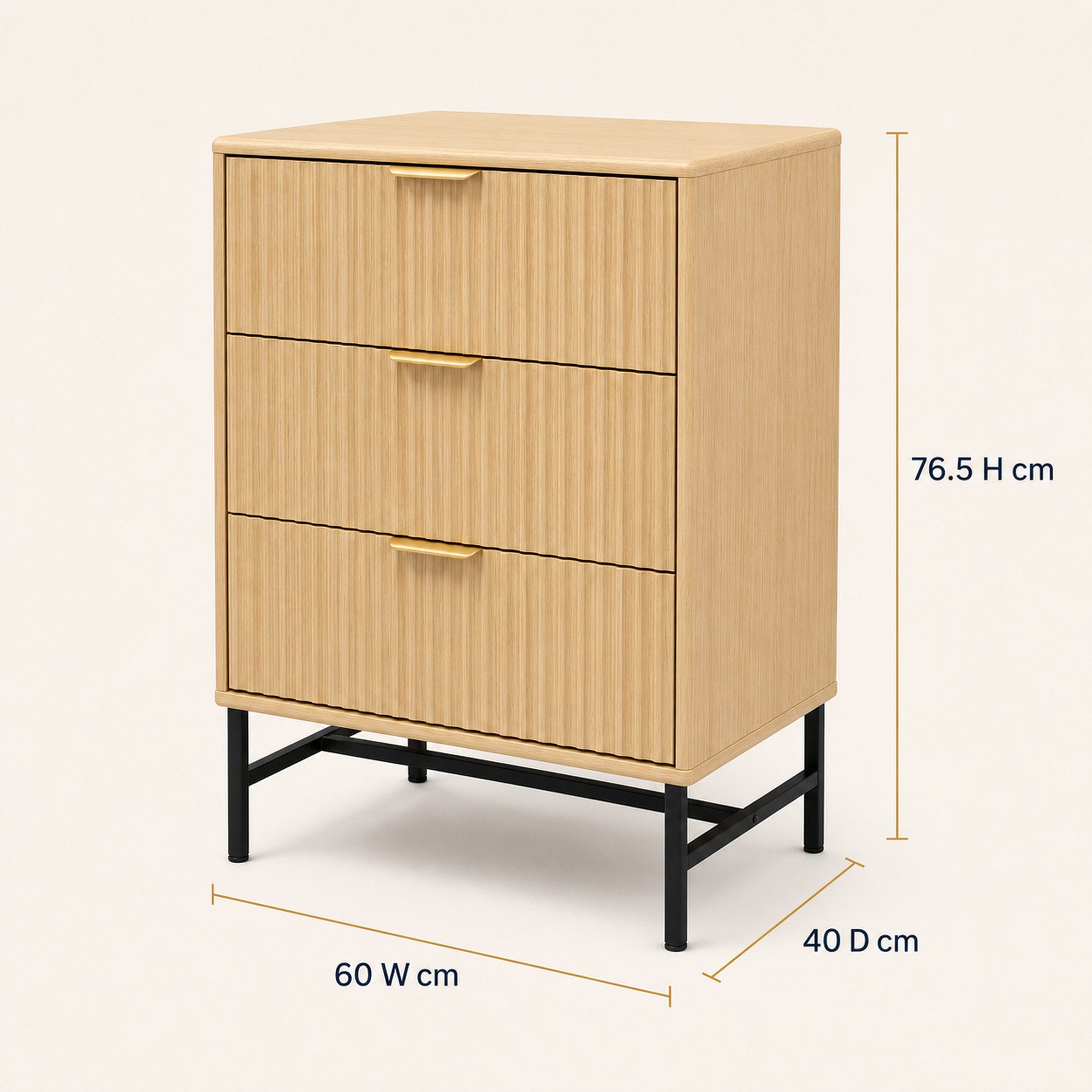 Jiexi Kommode Kommode mit 3 Schubladen 60x40cm Rillendesign Metallgestell – Bild 3 von 5