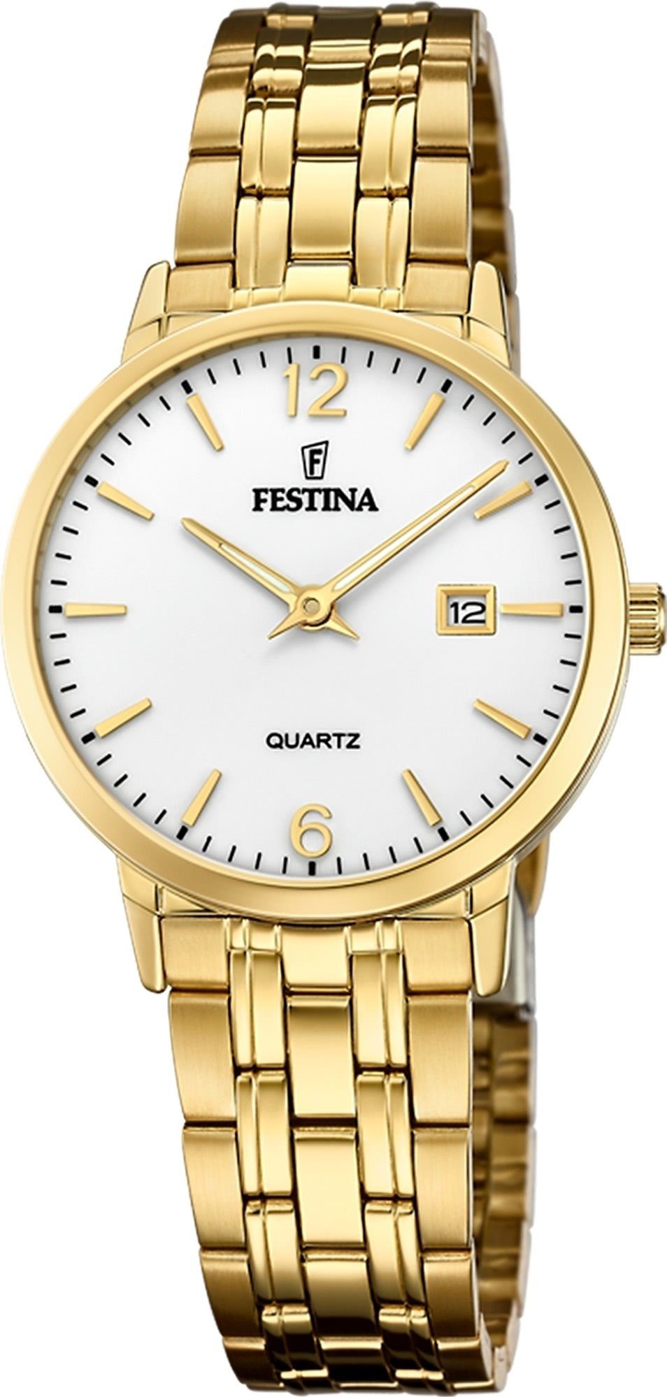 Festina Quarzuhr Festina Elegant Damen Uhr F20514/2 Stahl, (Analoguhr), Damen Armbanduhr rund, Edelstahlarmband gold, Elegant