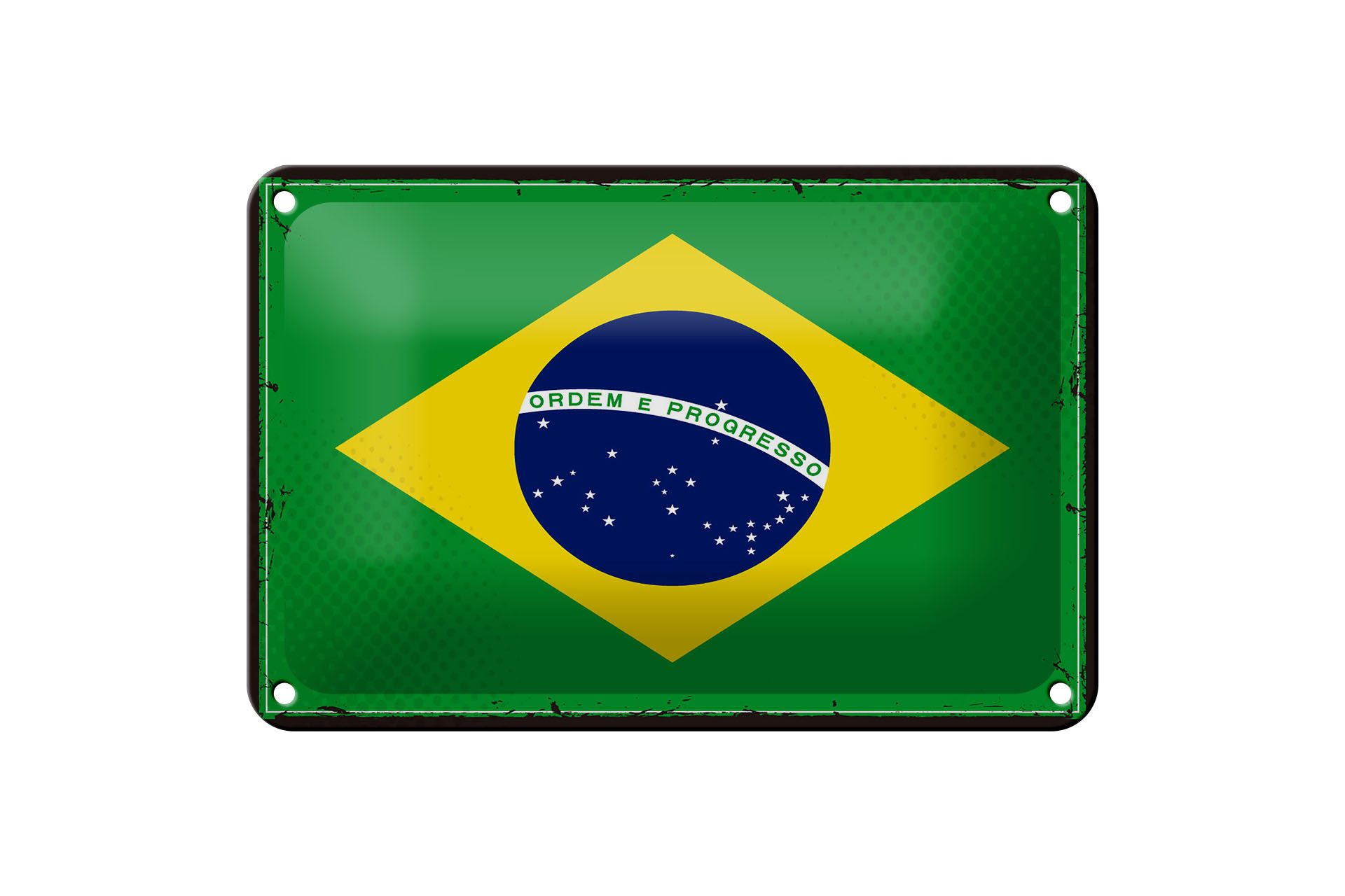 Femer GmbH Metallschild Flagge Brasiliens 18x12cm Retro Flag of Brazil, (1 St), gewölbte Oberfläche, abgerundete Ecken, umgeschlagene Kanten