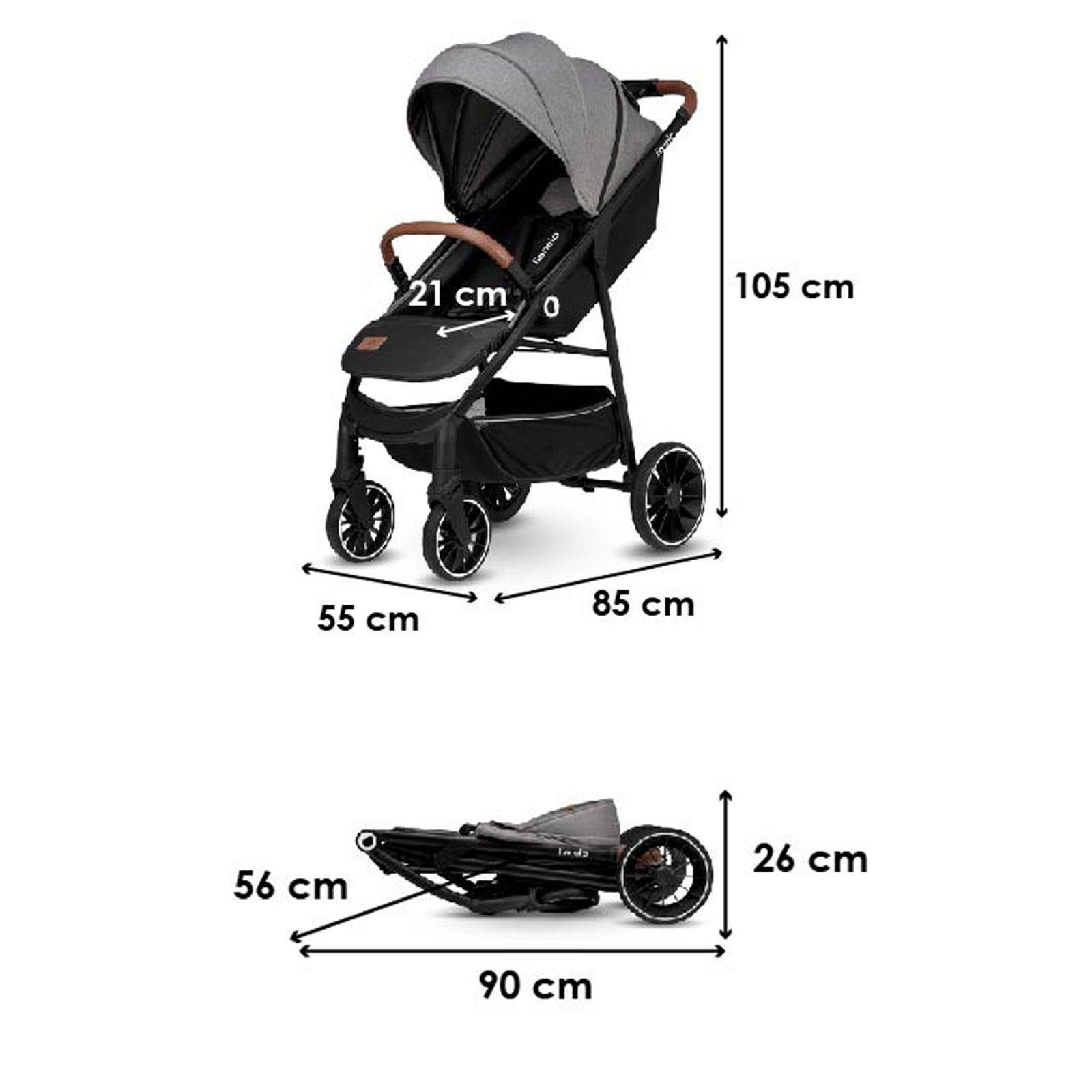 lionelo Kinder-Buggy ALEXIA, Moskitonetz Tasche Kinderwagenbezug SET 50+ Grau UPV