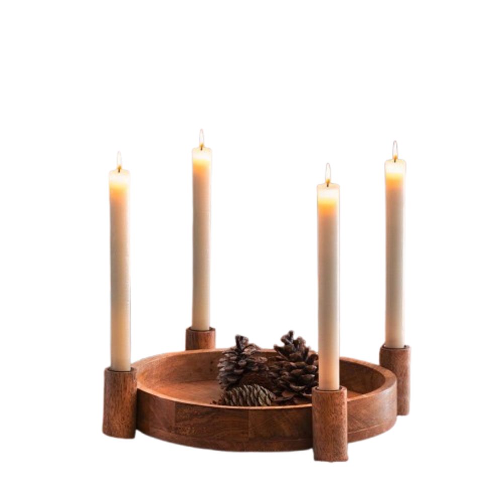 Home-trends24.de Kerzenhalter Tablett Halter Tafel Stabkerzen Tisch Mango Holz Adventskranz