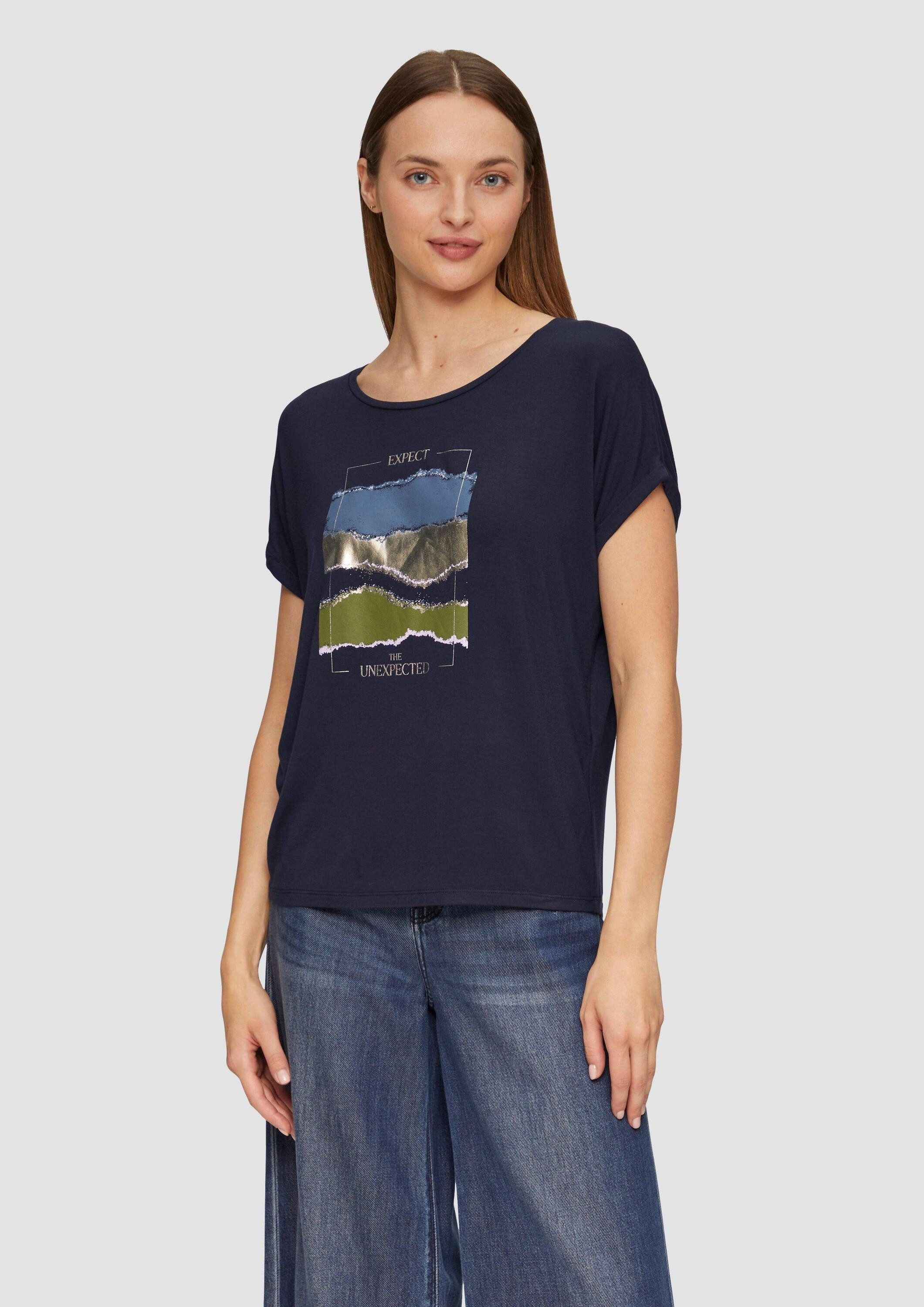 Damen T-Shirt Viskosestretch - Relaxed Fit Mit Knopf-Detail