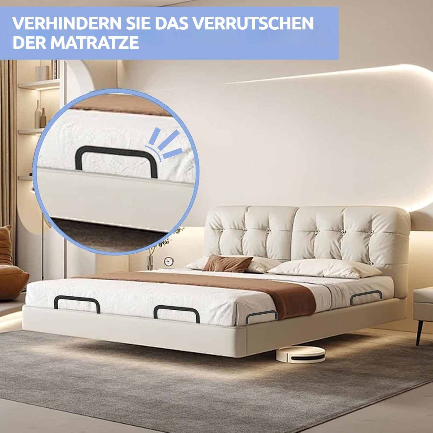 PRIISF Spannbettlaken Matratzenhalter Matratzen-Gleitstopper Rutschfester Matratzenstopper, Anti-Rutsch-Stopper, Gummizug: Rutschfester Matratzen starke, (4 Stück), für feste Bettbretter, Tatami-Matten, schwebende Betten, flache Betten