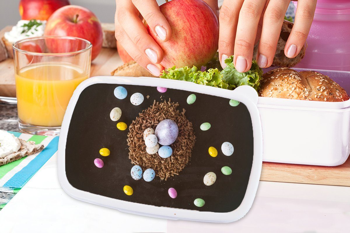 Ostern, Lunchbox (2-tlg), Jungs - Regenbogen und Erwachsene, Brotbox Kunststoff, Brotdose, Ostereier für und Mädchen für - MuchoWow weiß Kinder