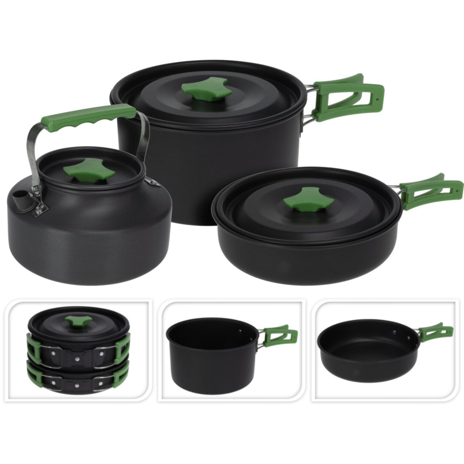 Koopman Kochtopf Campingtopf 3tlg Ø 17 cm KLEIN MINI, Aluminium (3-tlg), 3 Größen, Klappbare Griffe, Aluminium, Inkl. Stoffbeutel, Kompakt